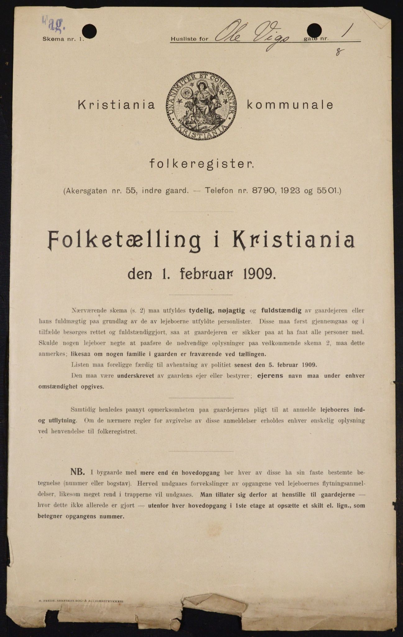 OBA, Kommunal folketelling 1.2.1909 for Kristiania kjøpstad, 1909, s. 68306