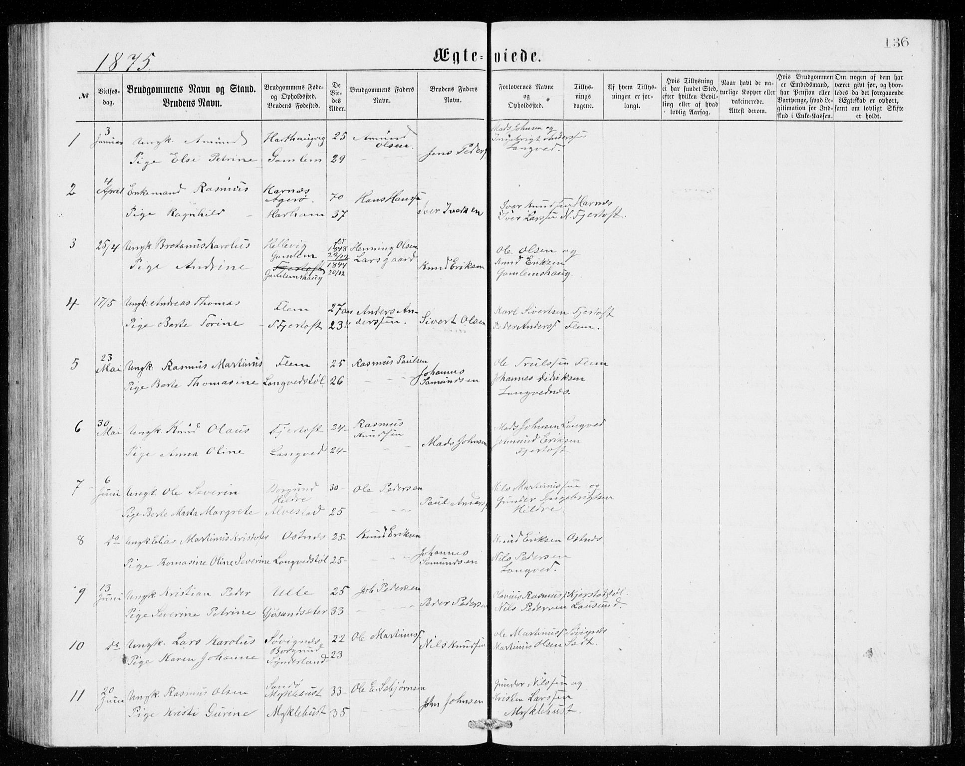 Ministerialprotokoller, klokkerbøker og fødselsregistre - Møre og Romsdal, SAT/A-1454/536/L0509: Klokkerbok nr. 536C04, 1871-1881, s. 136