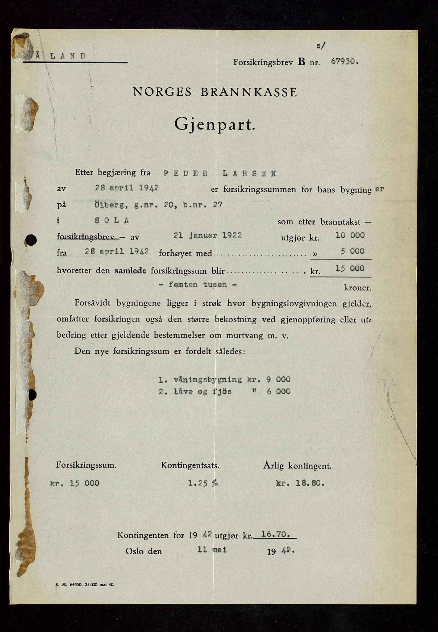 Håland lensmannskontor, SAST/A-100100/Gob/L0007: Branntakstprotokoll - skjematakst. Register i boken., 1920-1925