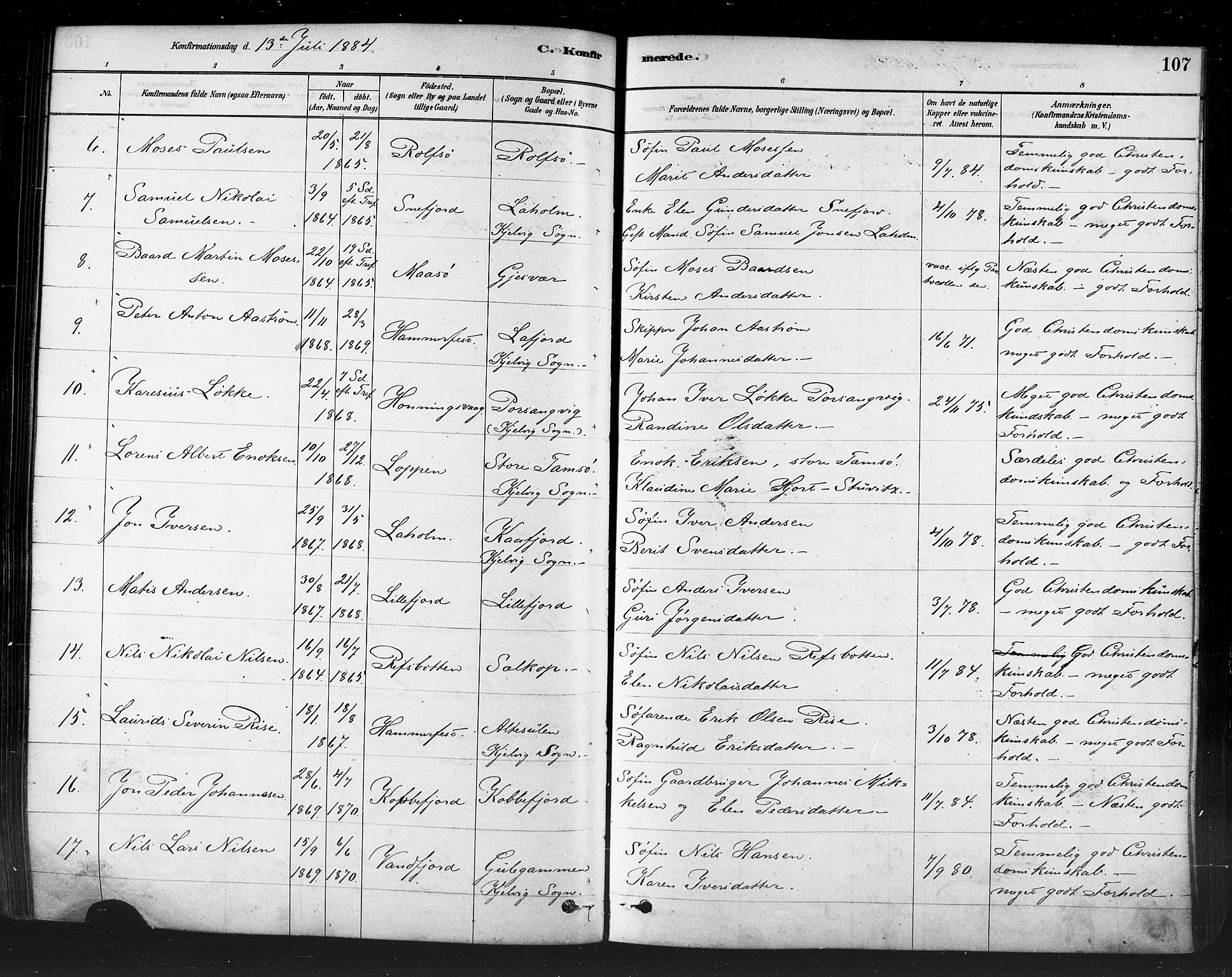 Måsøy sokneprestkontor, AV/SATØ-S-1348/H/Ha/L0004kirke: Ministerialbok nr. 4, 1878-1891, s. 107