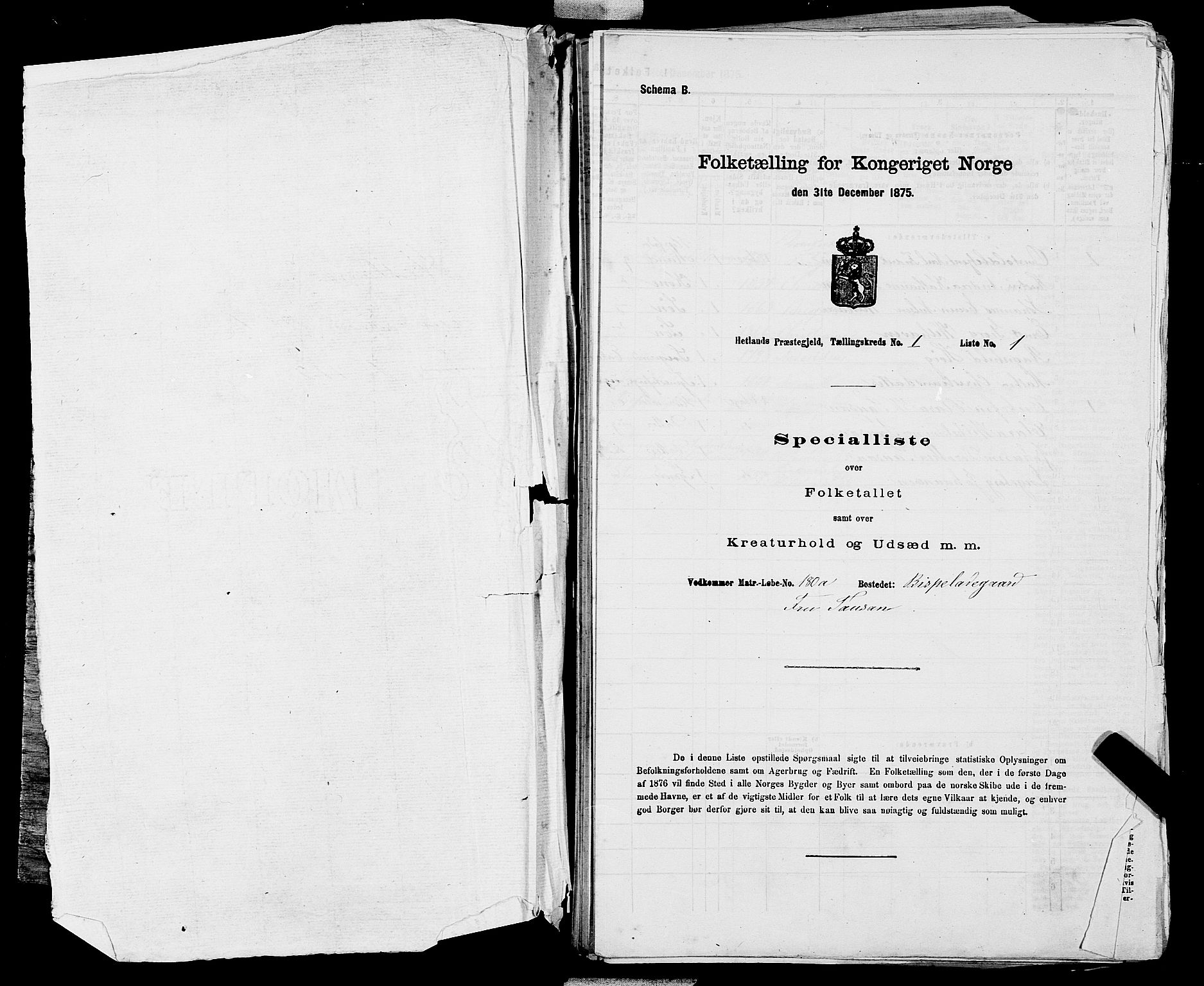 SAST, Folketelling 1875 for 1126P Hetland prestegjeld, 1875, s. 72