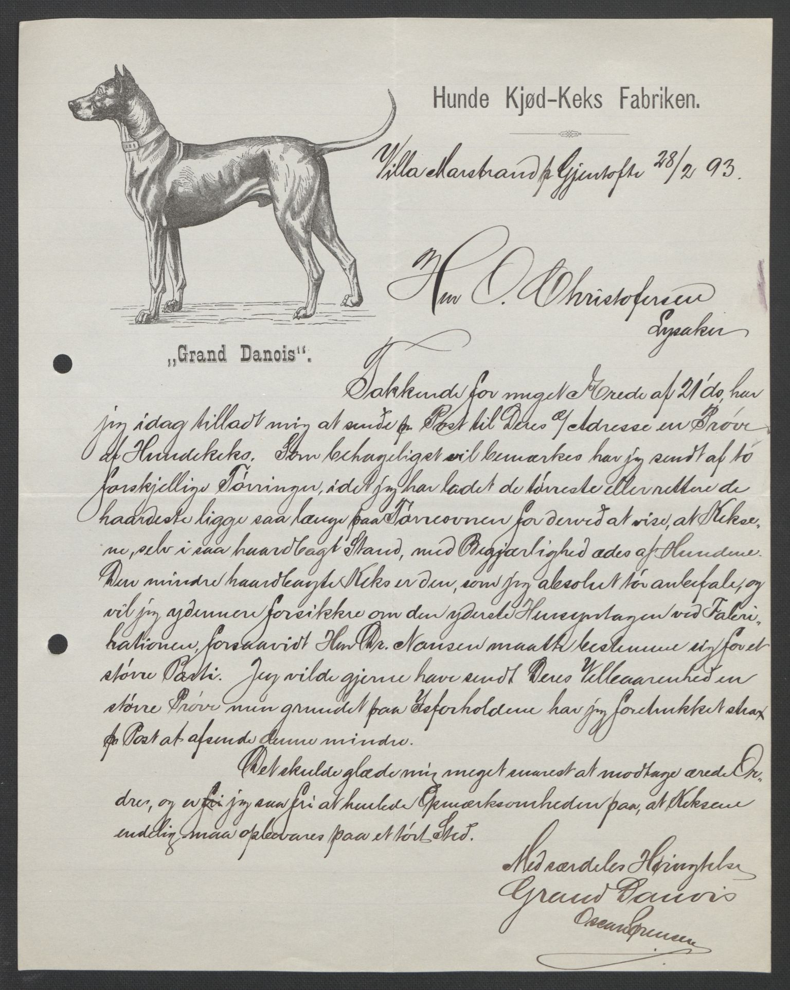 Arbeidskomitéen for Fridtjof Nansens polarekspedisjon, AV/RA-PA-0061/D/L0004: Innk. brev og telegrammer vedr. proviant og utrustning, 1892-1893, s. 191