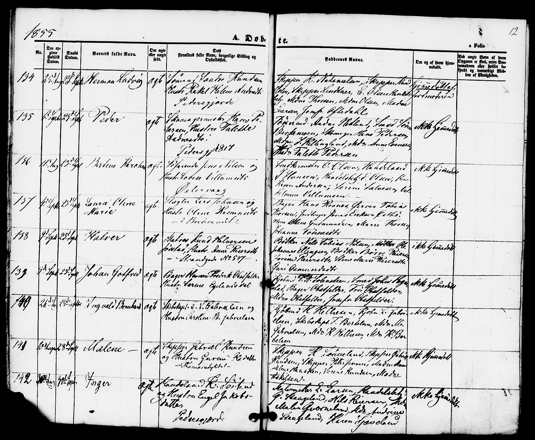 Domkirken sokneprestkontor, AV/SAST-A-101812/001/30/30BB/L0010: Klokkerbok nr. B 10, 1855-1860, s. 12