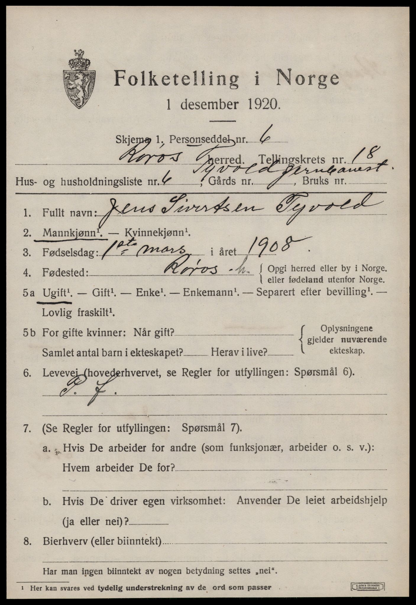 SAT, Folketelling 1920 for 1640 Røros herred, 1920, s. 12316