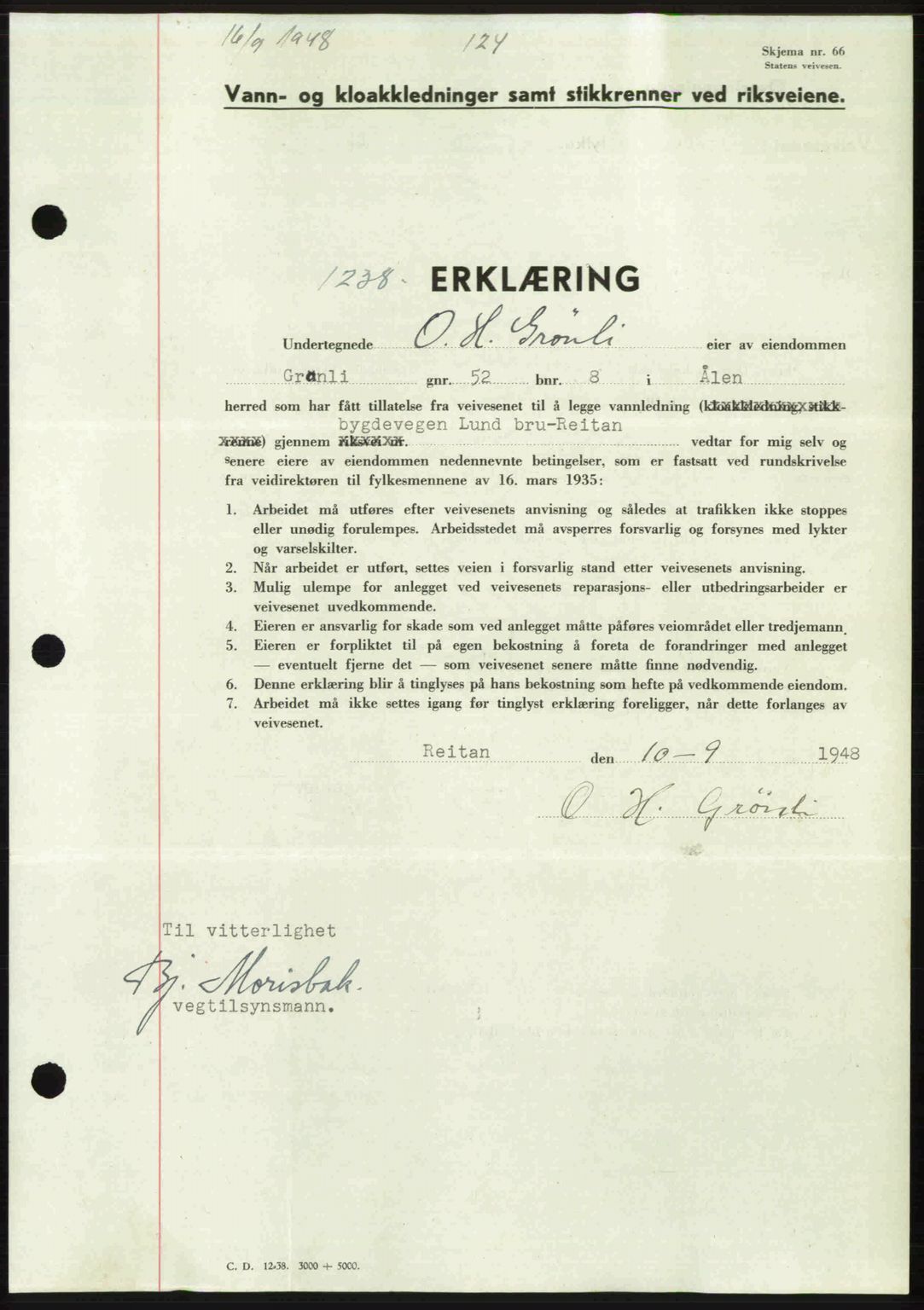 Gauldal sorenskriveri, SAT/A-0014/1/2/2C: Pantebok nr. A6, 1948-1948, Dagboknr: 1238/1948