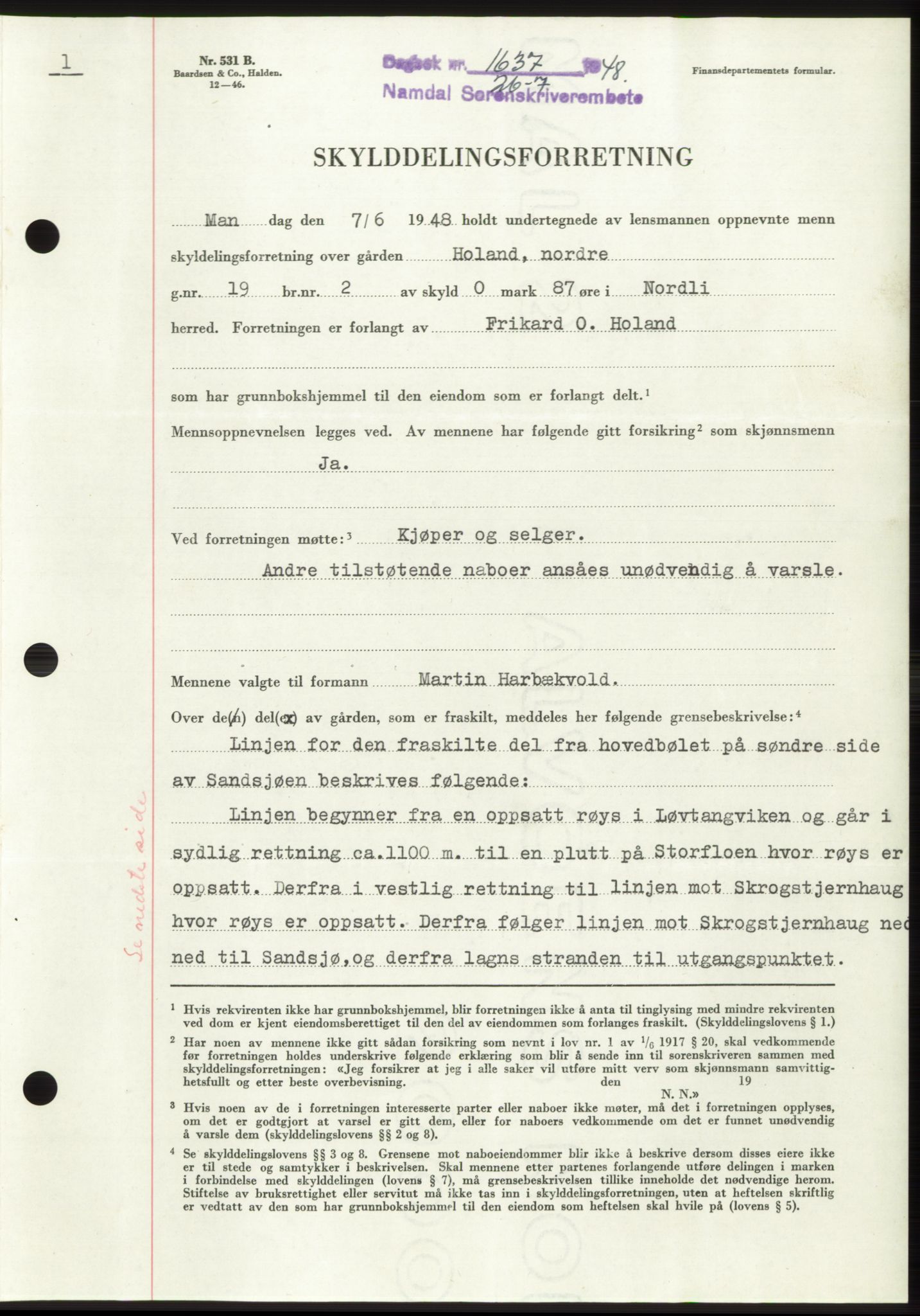 Namdal sorenskriveri, SAT/A-4133/1/2/2C: Pantebok nr. -, 1948-1948, Dagboknr: 1637/1948