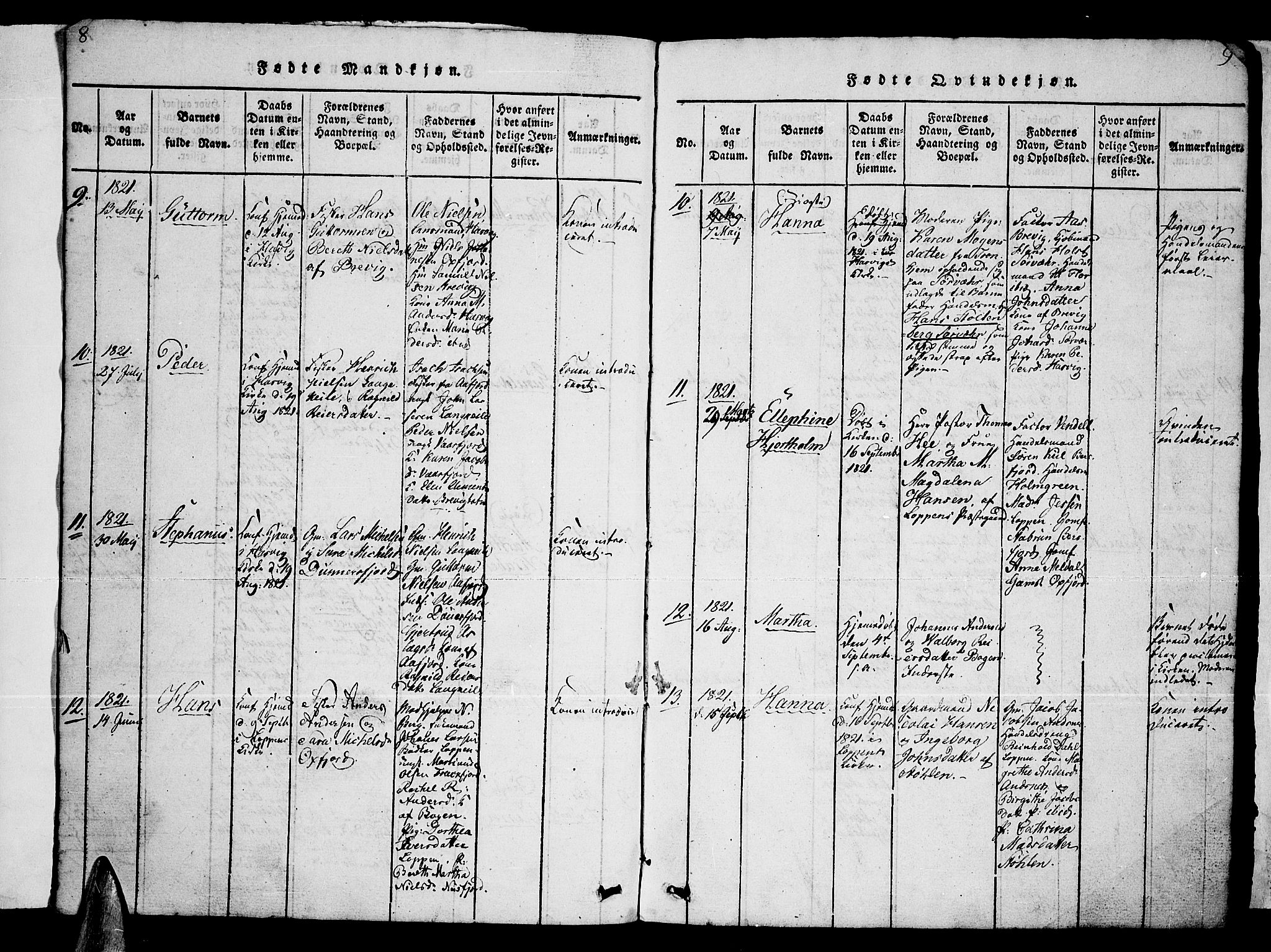 Loppa sokneprestkontor, AV/SATØ-S-1339/H/Hb/L0001klokker: Klokkerbok nr. 1, 1820-1849, s. 8-9