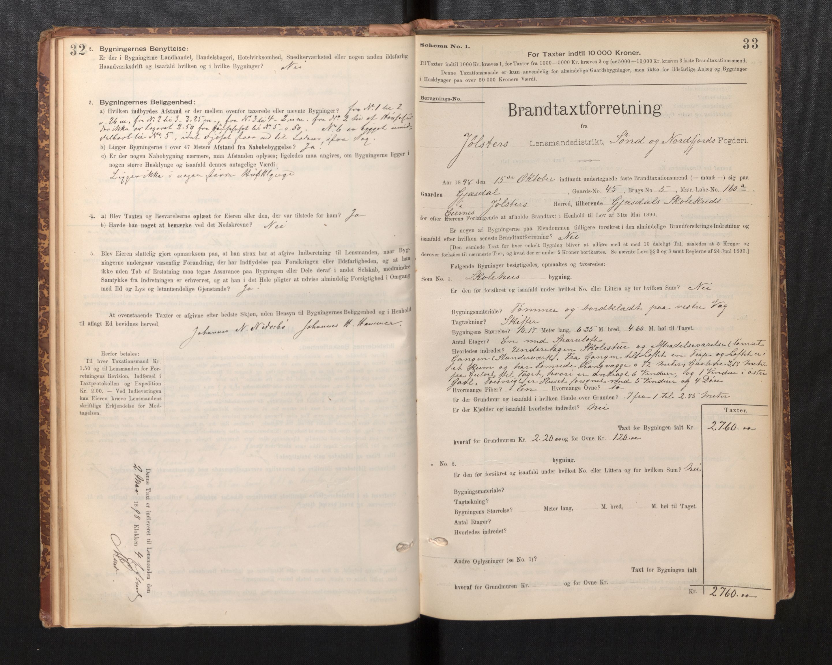 Lensmannen i Jølster, AV/SAB-A-28701/0012/L0004: Branntakstprotokoll, skjematakst, 1895-1923, s. 32-33