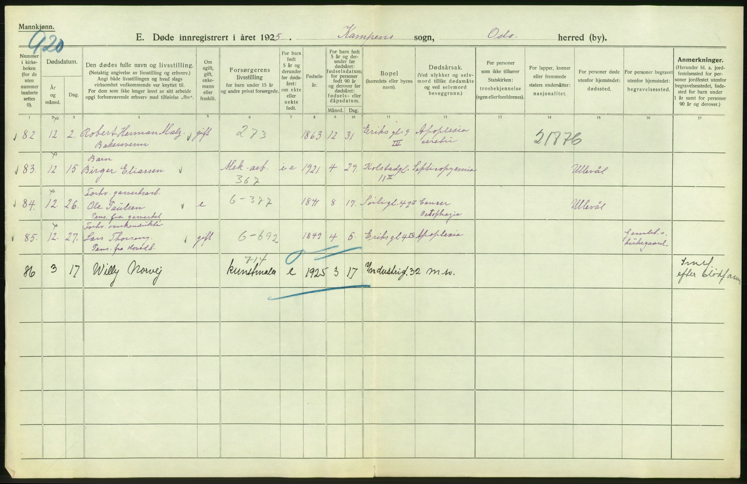 Statistisk sentralbyrå, Sosiodemografiske emner, Befolkning, AV/RA-S-2228/D/Df/Dfc/Dfce/L0009: Oslo: Døde menn, 1925, s. 546