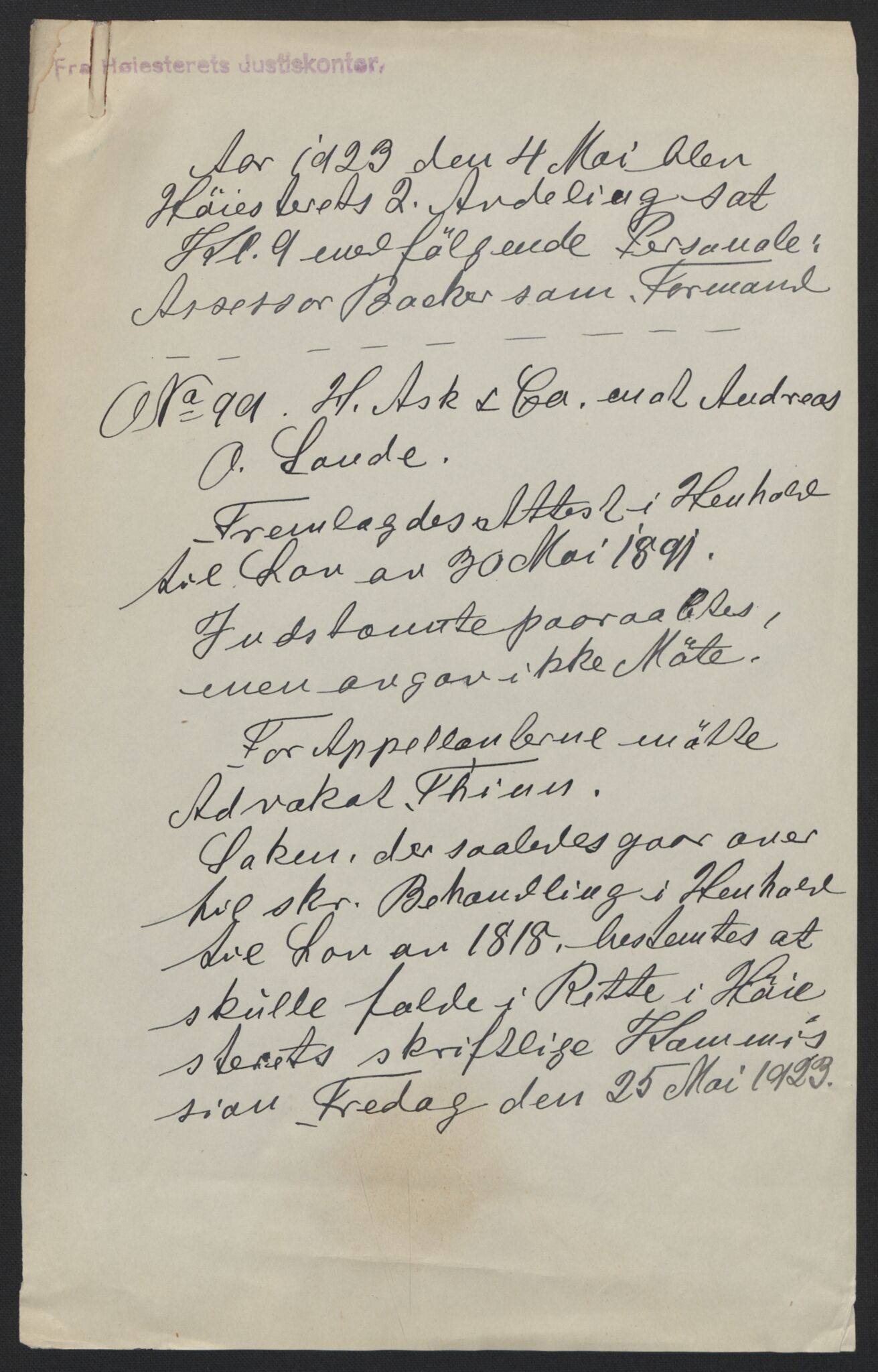 Høyesterett, AV/RA-S-1002/E/Ef/L0026: Protokoll over saker som gikk til skriftlig behandling, 1920-1923