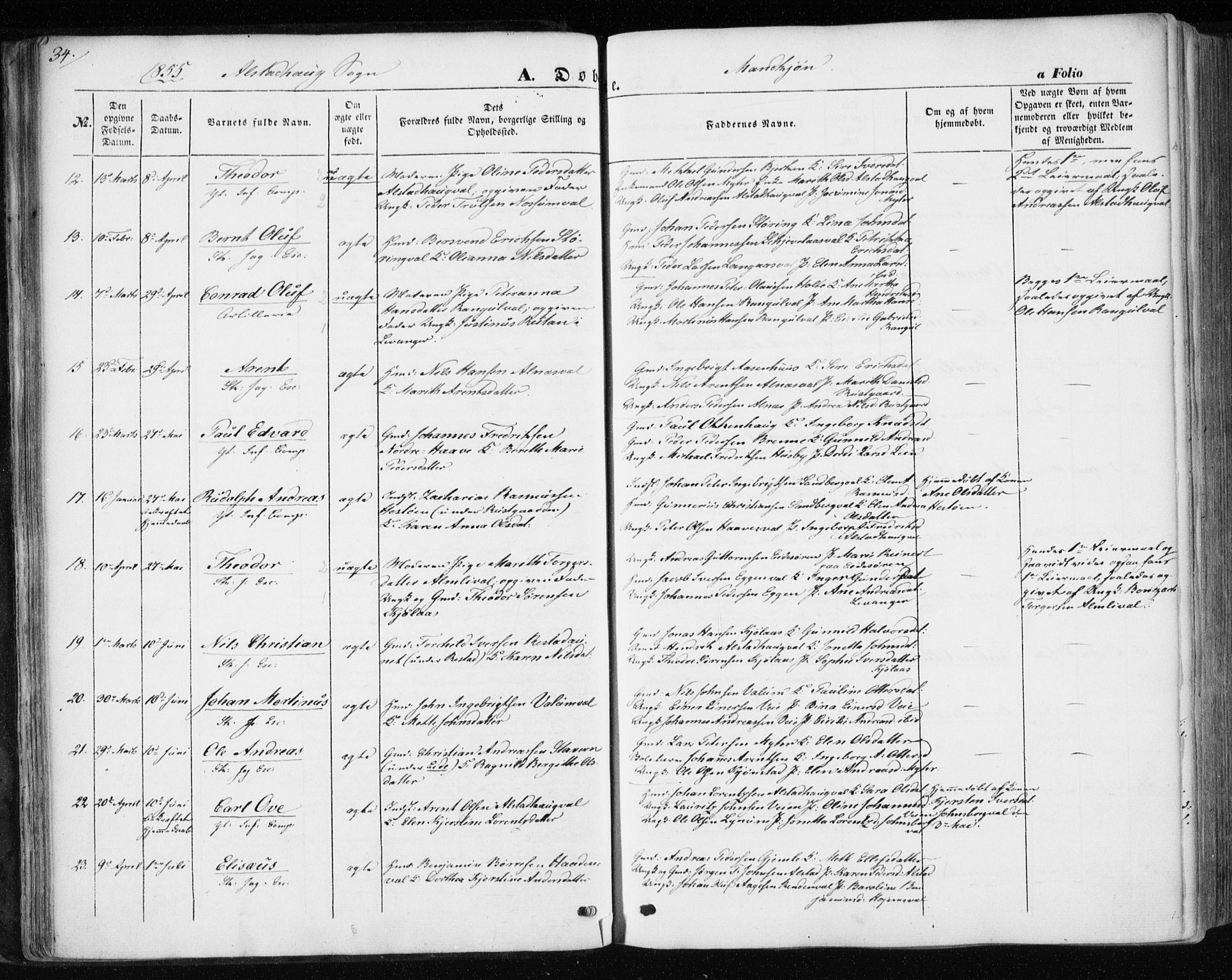 Ministerialprotokoller, klokkerbøker og fødselsregistre - Nord-Trøndelag, SAT/A-1458/717/L0154: Ministerialbok nr. 717A07 /1, 1850-1862, s. 34