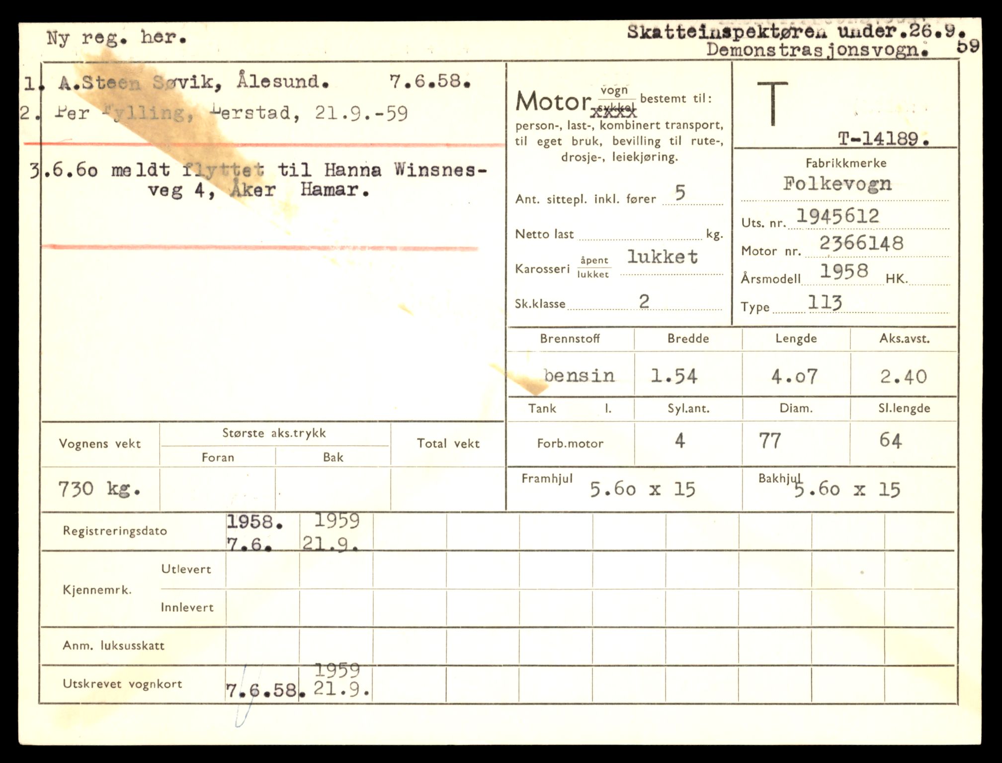 Møre og Romsdal vegkontor - Ålesund trafikkstasjon, AV/SAT-A-4099/F/Fe/L0043: Registreringskort for kjøretøy T 14080 - T 14204, 1927-1998, s. 2877