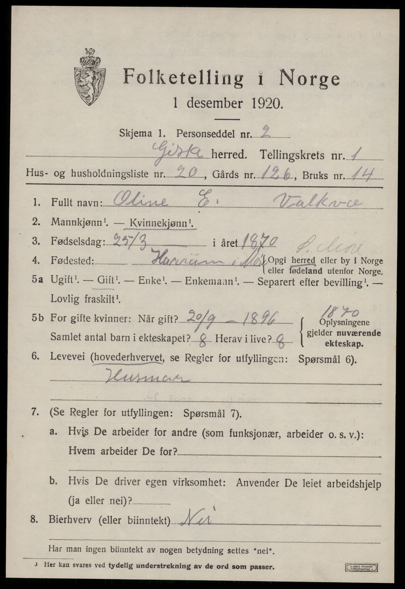 SAT, Folketelling 1920 for 1532 Giske herred, 1920, s. 846