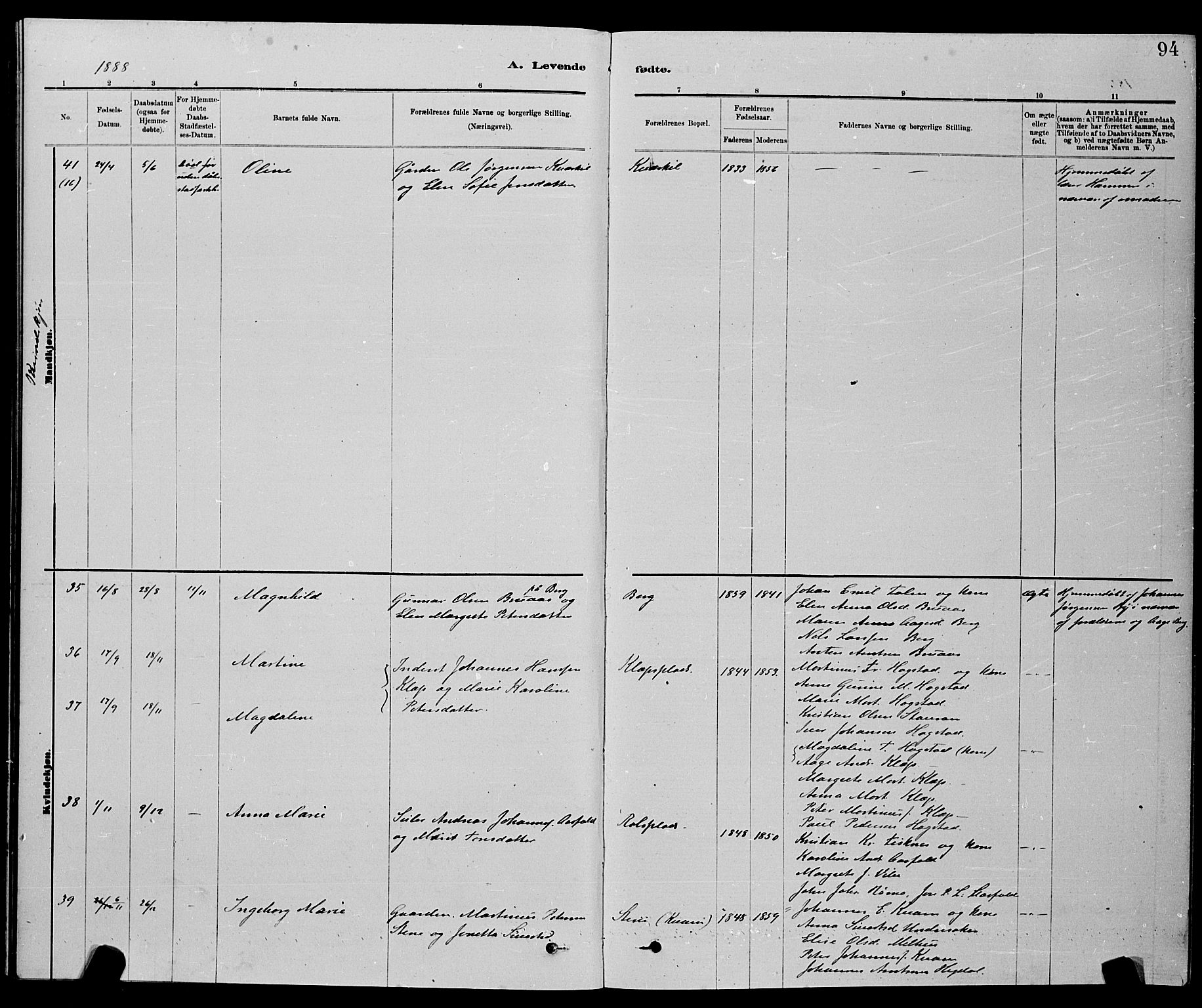 Ministerialprotokoller, klokkerbøker og fødselsregistre - Nord-Trøndelag, SAT/A-1458/730/L0301: Klokkerbok nr. 730C04, 1880-1897, s. 94