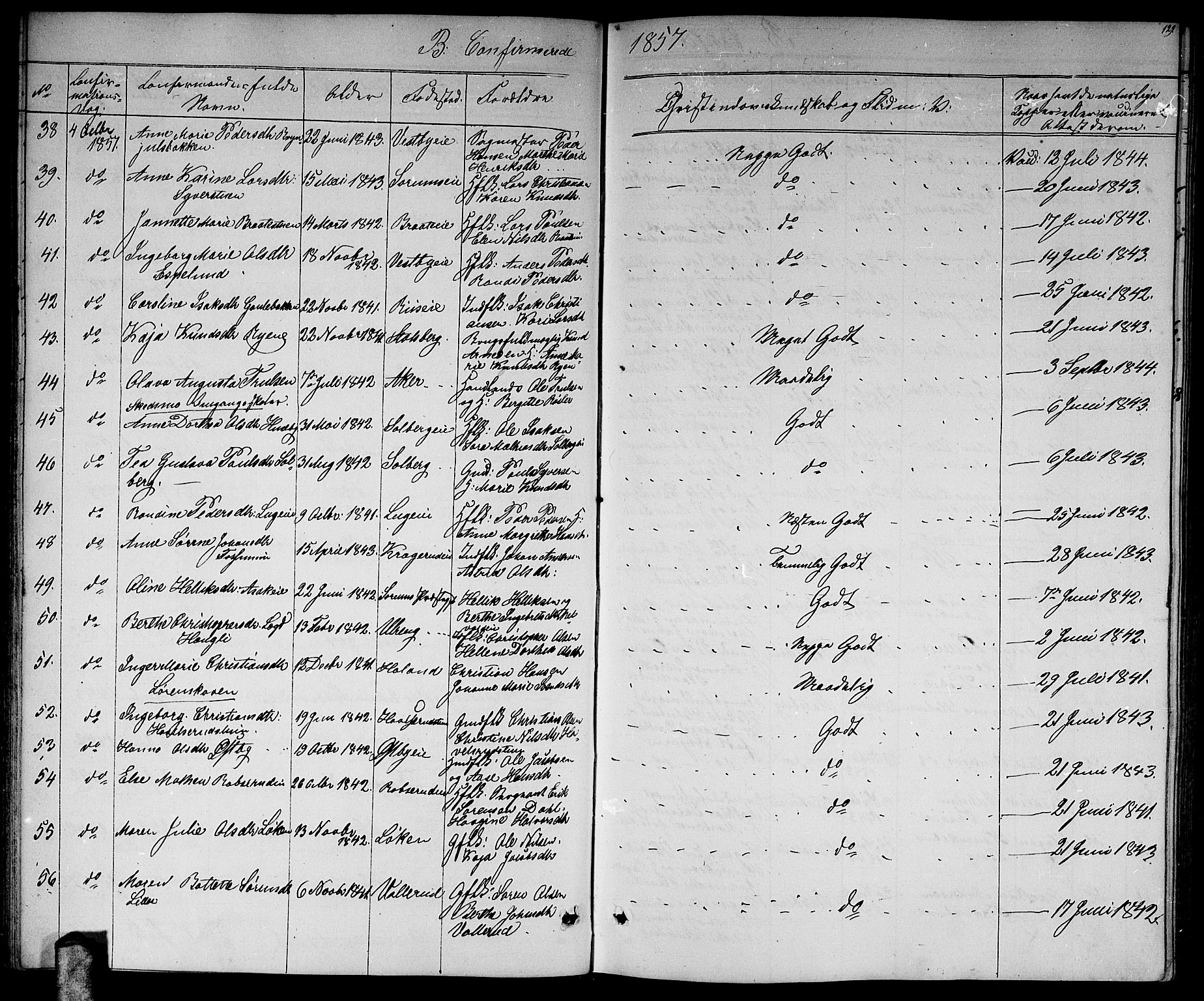 Skedsmo prestekontor Kirkebøker, AV/SAO-A-10033a/G/Ga/L0002: Klokkerbok nr. I 2, 1855-1872, s. 129