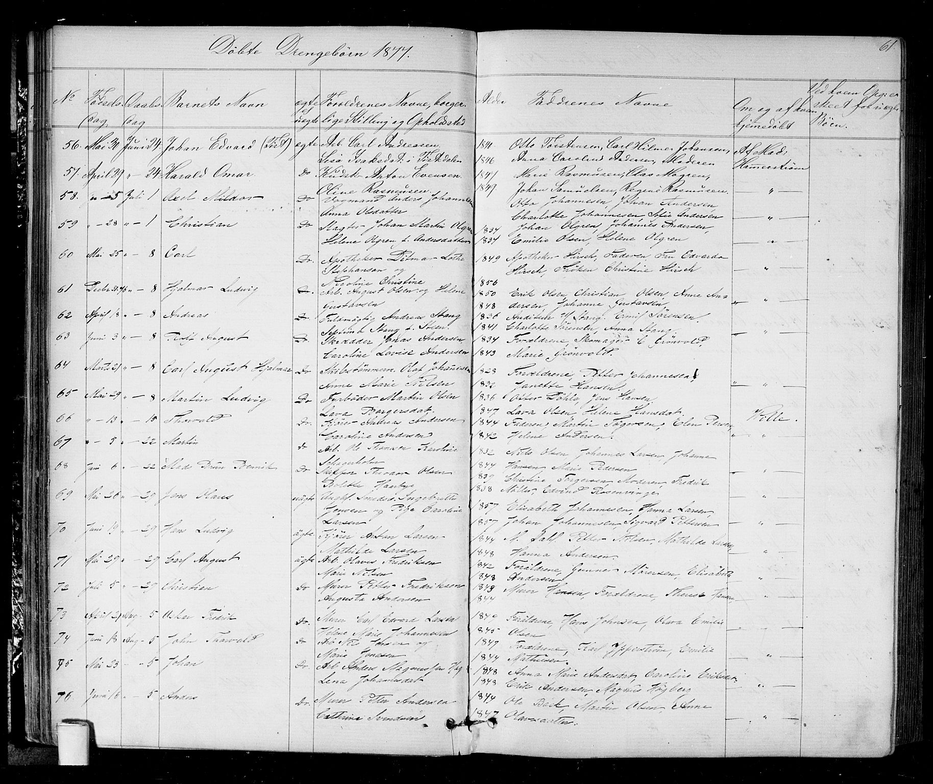 Halden prestekontor Kirkebøker, AV/SAO-A-10909/G/Ga/L0006: Klokkerbok nr. 6, 1869-1884, s. 61