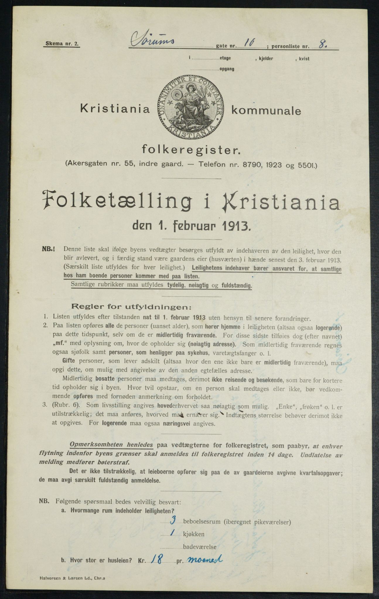 OBA, Kommunal folketelling 1.2.1913 for Kristiania, 1913, s. 107081