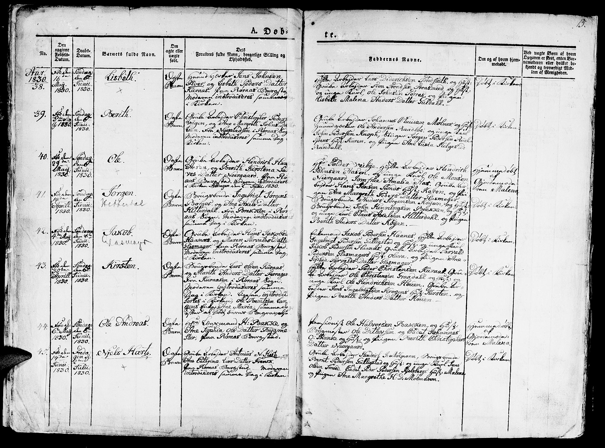 Ministerialprotokoller, klokkerbøker og fødselsregistre - Sør-Trøndelag, AV/SAT-A-1456/681/L0938: Klokkerbok nr. 681C02, 1829-1879, s. 15