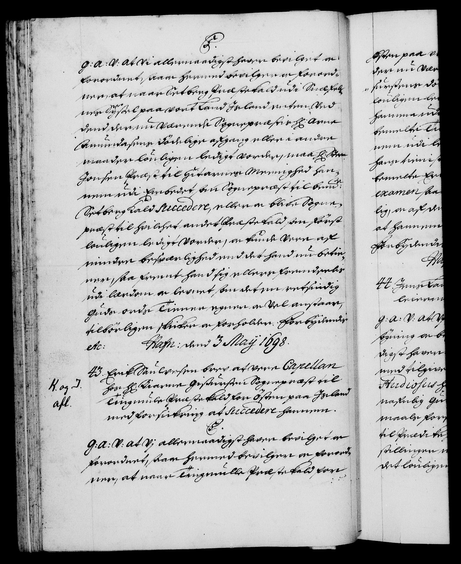 Danske Kanselli 1572-1799, RA/EA-3023/F/Fc/Fca/Fcaa/L0017: Norske registre (mikrofilm), 1698-1699, s. 45b