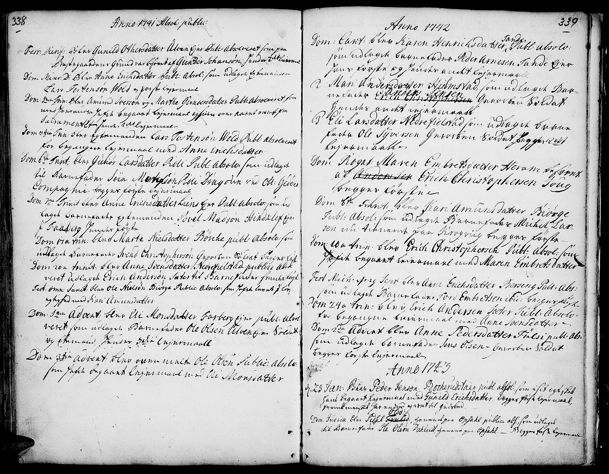 Ringsaker prestekontor, AV/SAH-PREST-014/K/Ka/L0001: Ministerialbok nr. 1, 1734-1746, s. 338-339