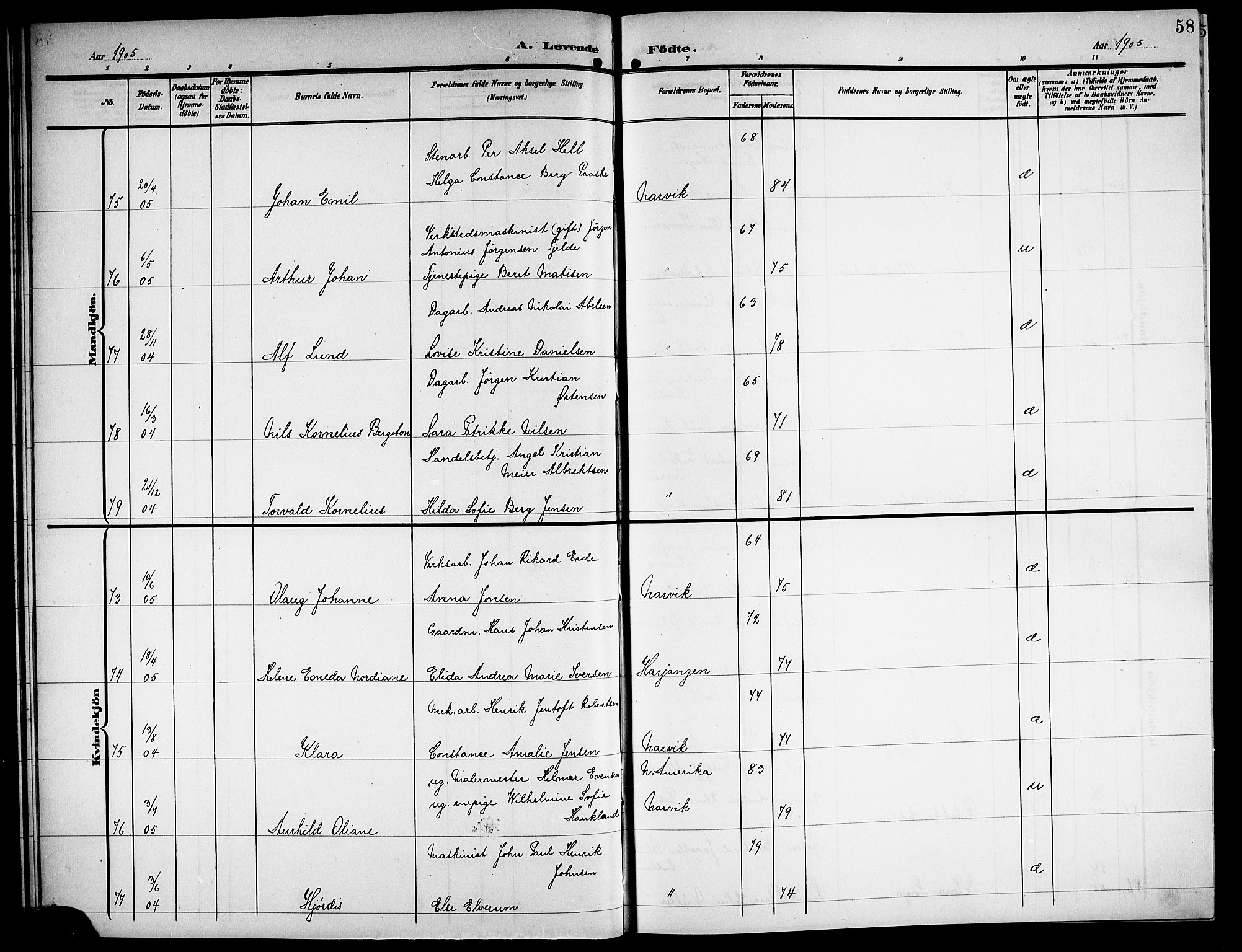 Ministerialprotokoller, klokkerbøker og fødselsregistre - Nordland, AV/SAT-A-1459/871/L1012: Klokkerbok nr. 871C01, 1902-1909, s. 58