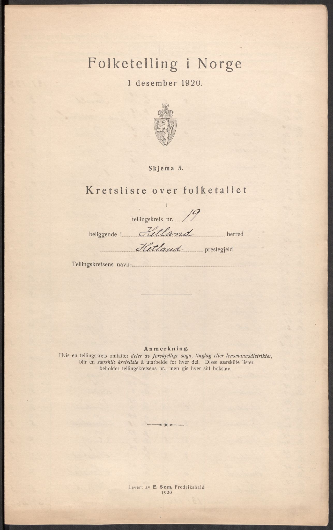 SAST, Folketelling 1920 for 1126 Hetland herred, 1920, s. 153