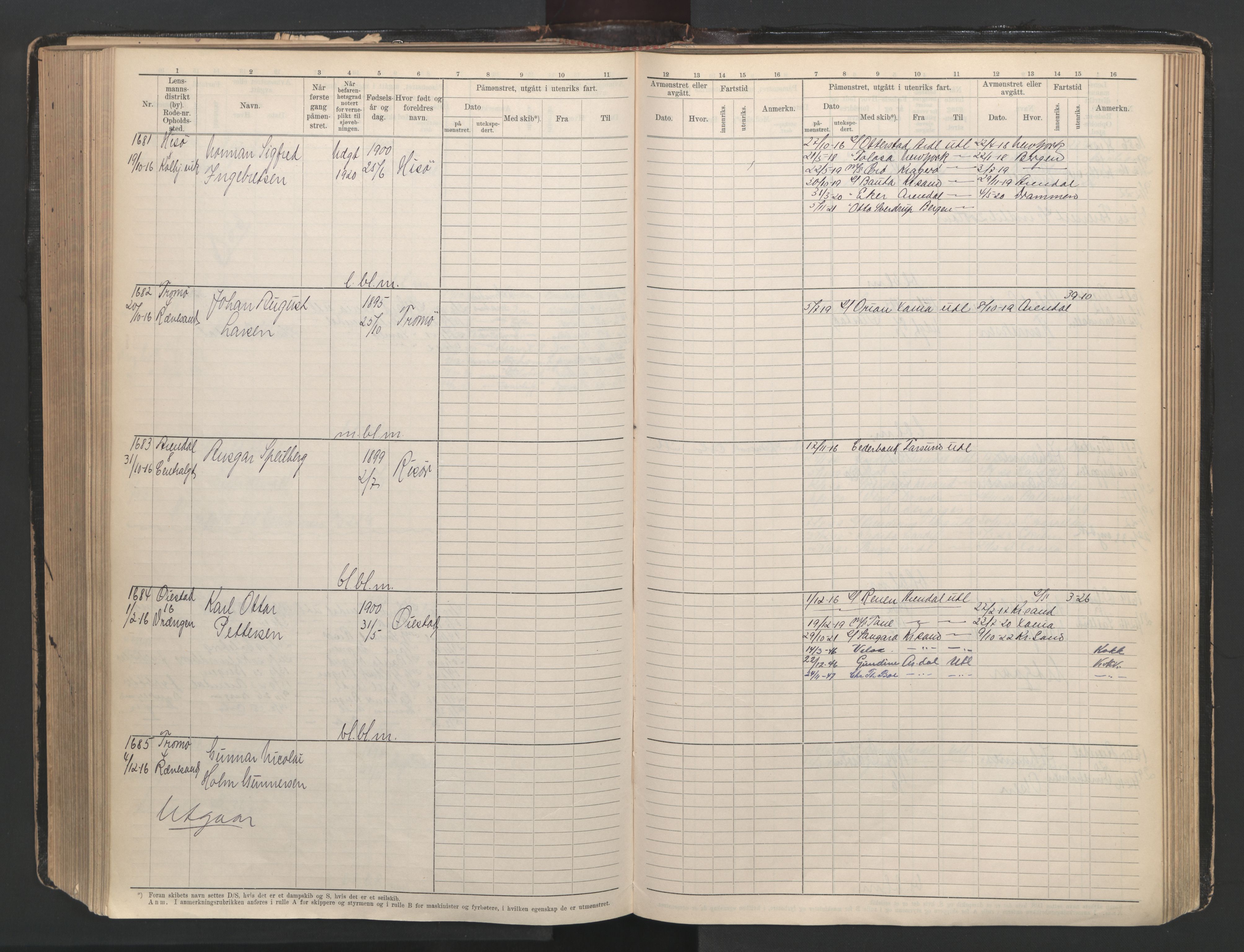 Arendal mønstringskrets, AV/SAK-2031-0012/F/Fb/L0003: Hovedrulle A nr 1-2495, E-4, 1899-1949, s. 347