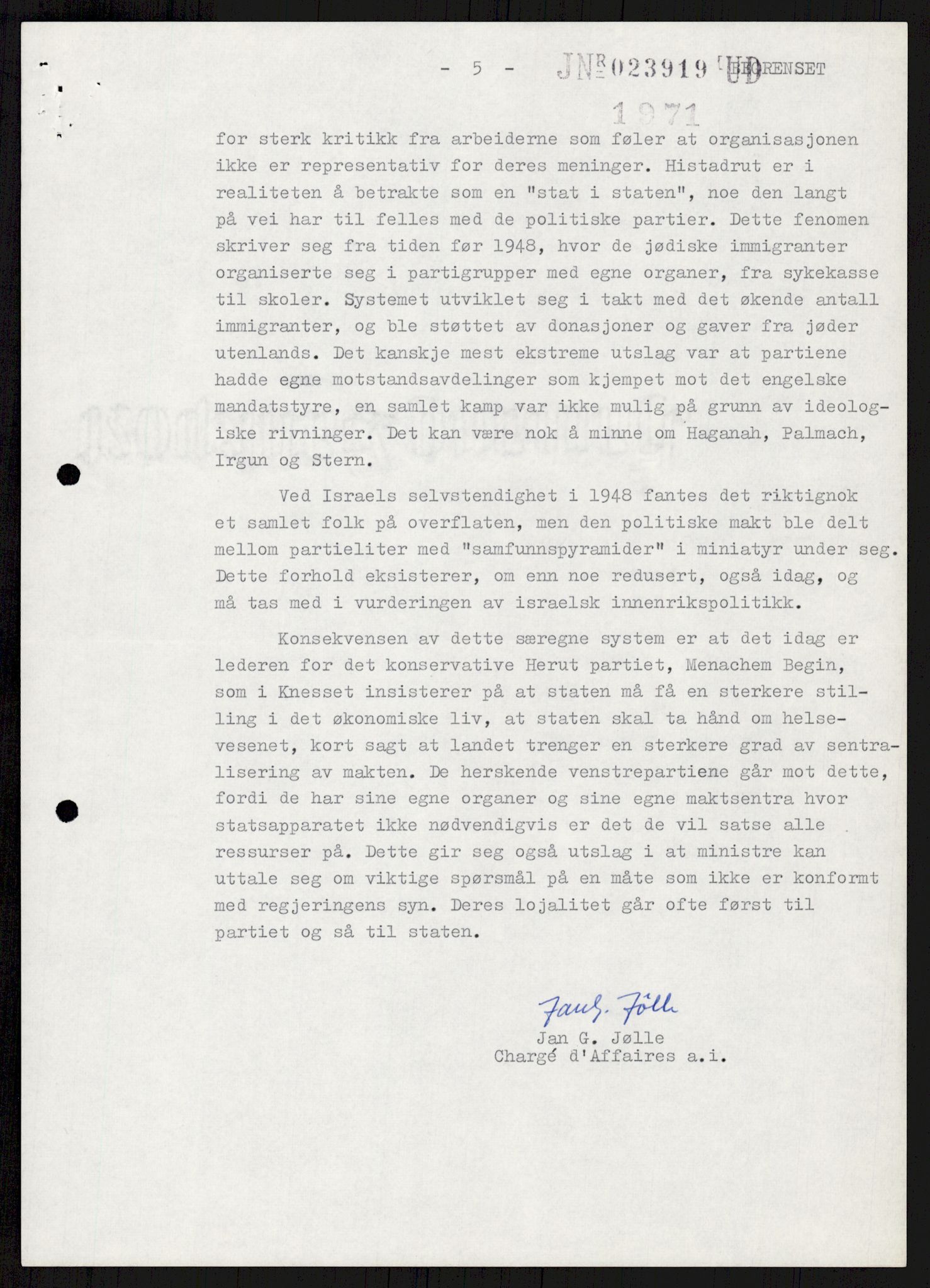 Utenriksdepartementet, hovedarkiv, AV/RA-S-6794/D/Db/Dba/L0776/0003: Verdenspolitikk. Fremmede staters politikk (G.L.) / Israel: Politikk (2 mapper), 1970-1972, s. 48