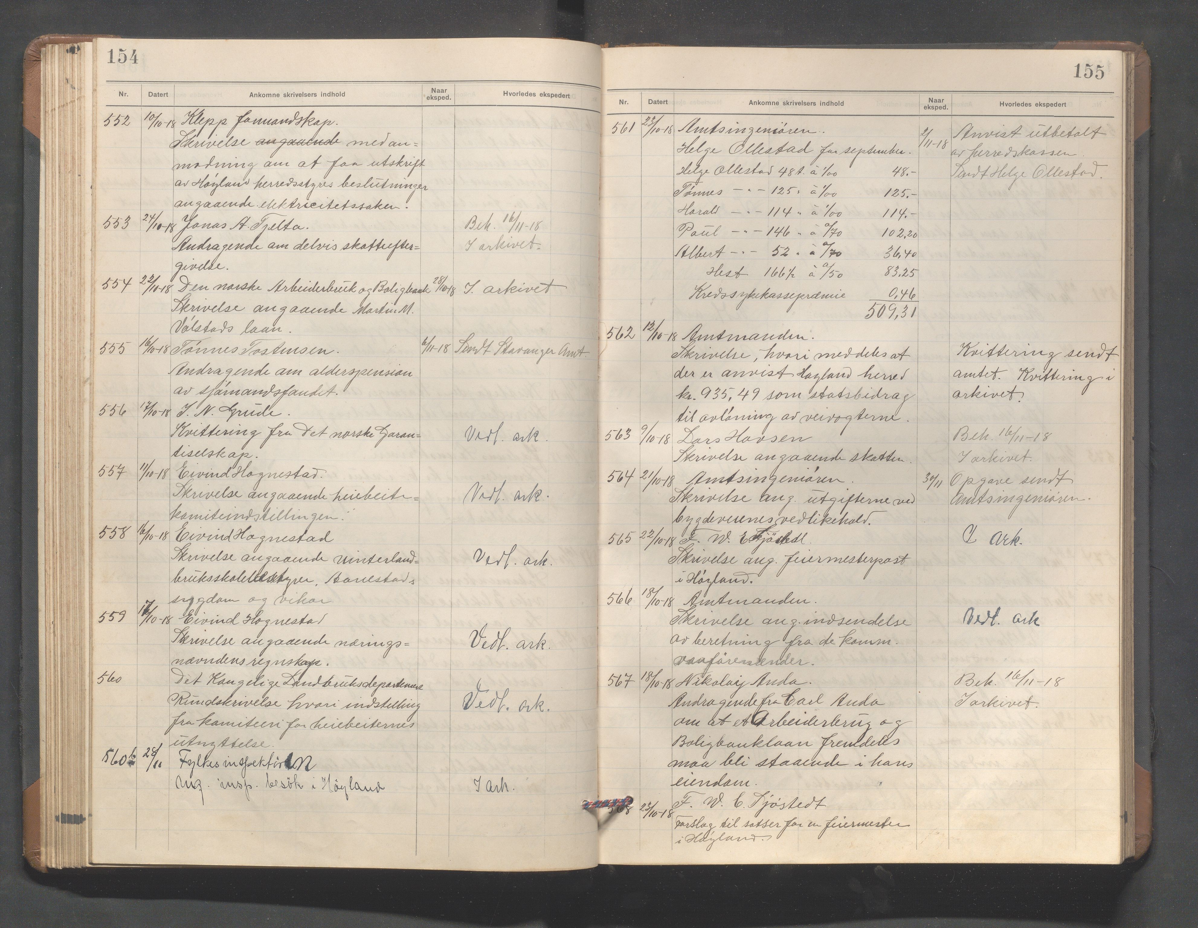 Høyland kommune - Formannskapet, IKAR/K-100046/C/L0004: Journal, 1917-1921, s. 154-155