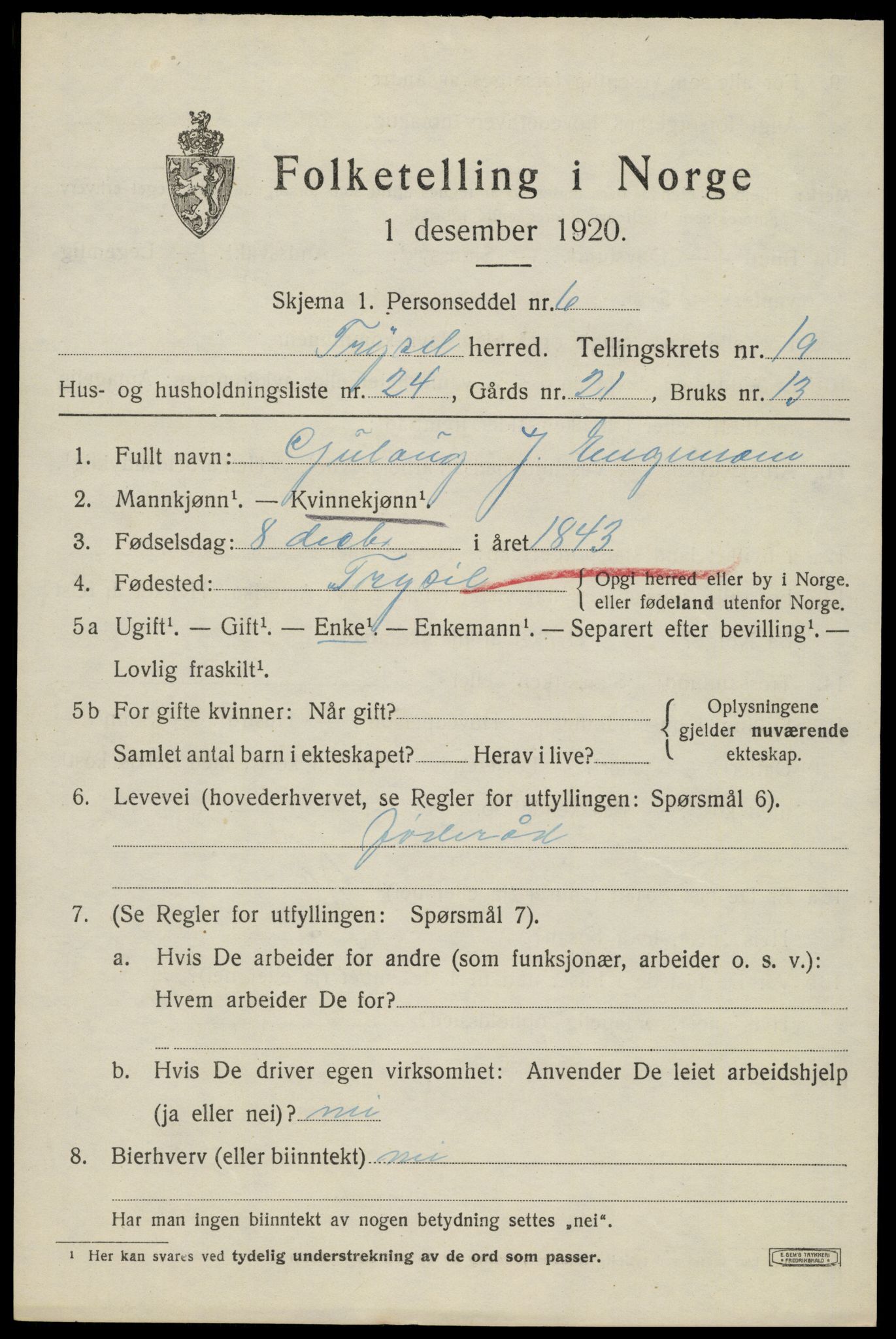SAH, Folketelling 1920 for 0428 Trysil herred, 1920, s. 13011