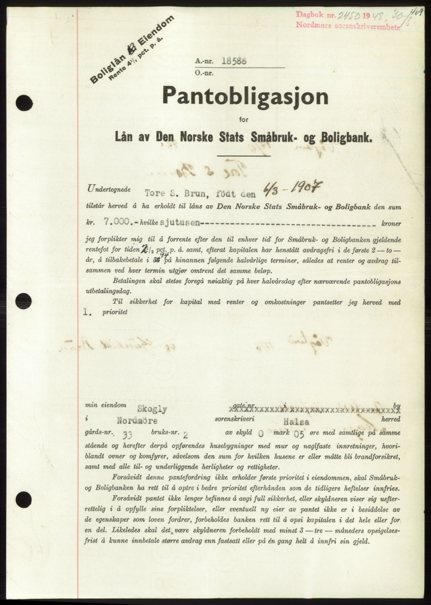 Nordmøre sorenskriveri, SAT/A-4132/1/2/2Ca: Pantebok nr. B99, 1948-1948, Dagboknr: 2450/1948
