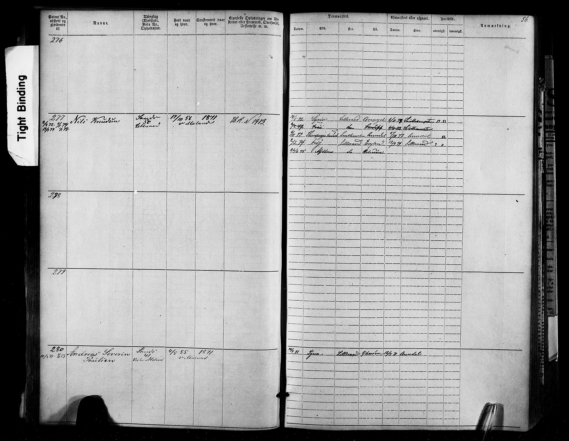 Lillesand mønstringskrets, SAK/2031-0014/F/Fa/L0002: Annotasjonsrulle nr 1-1910 med register, W-8, 1868-1891, s. 66