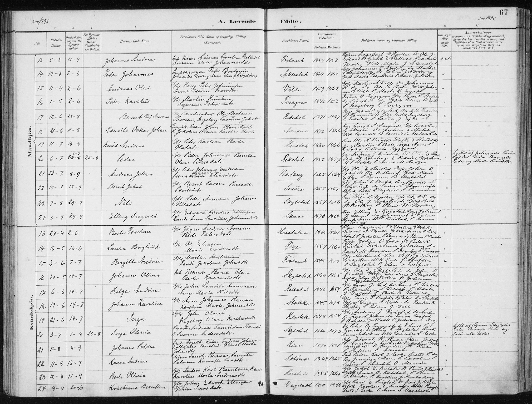 Ministerialprotokoller, klokkerbøker og fødselsregistre - Møre og Romsdal, AV/SAT-A-1454/515/L0215: Klokkerbok nr. 515C02, 1884-1906, s. 67