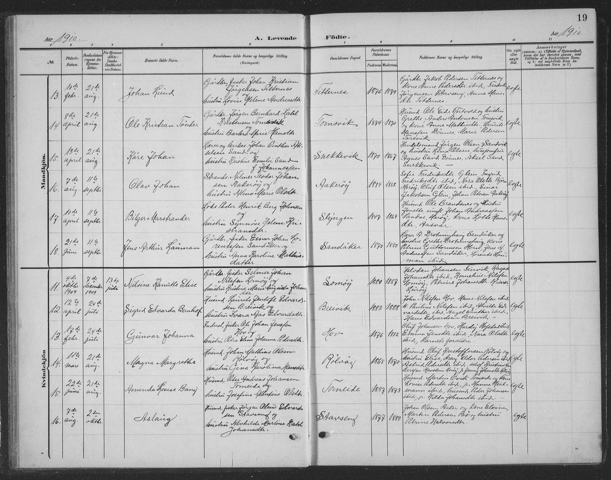 Ministerialprotokoller, klokkerbøker og fødselsregistre - Nordland, AV/SAT-A-1459/835/L0533: Klokkerbok nr. 835C05, 1906-1939, s. 19
