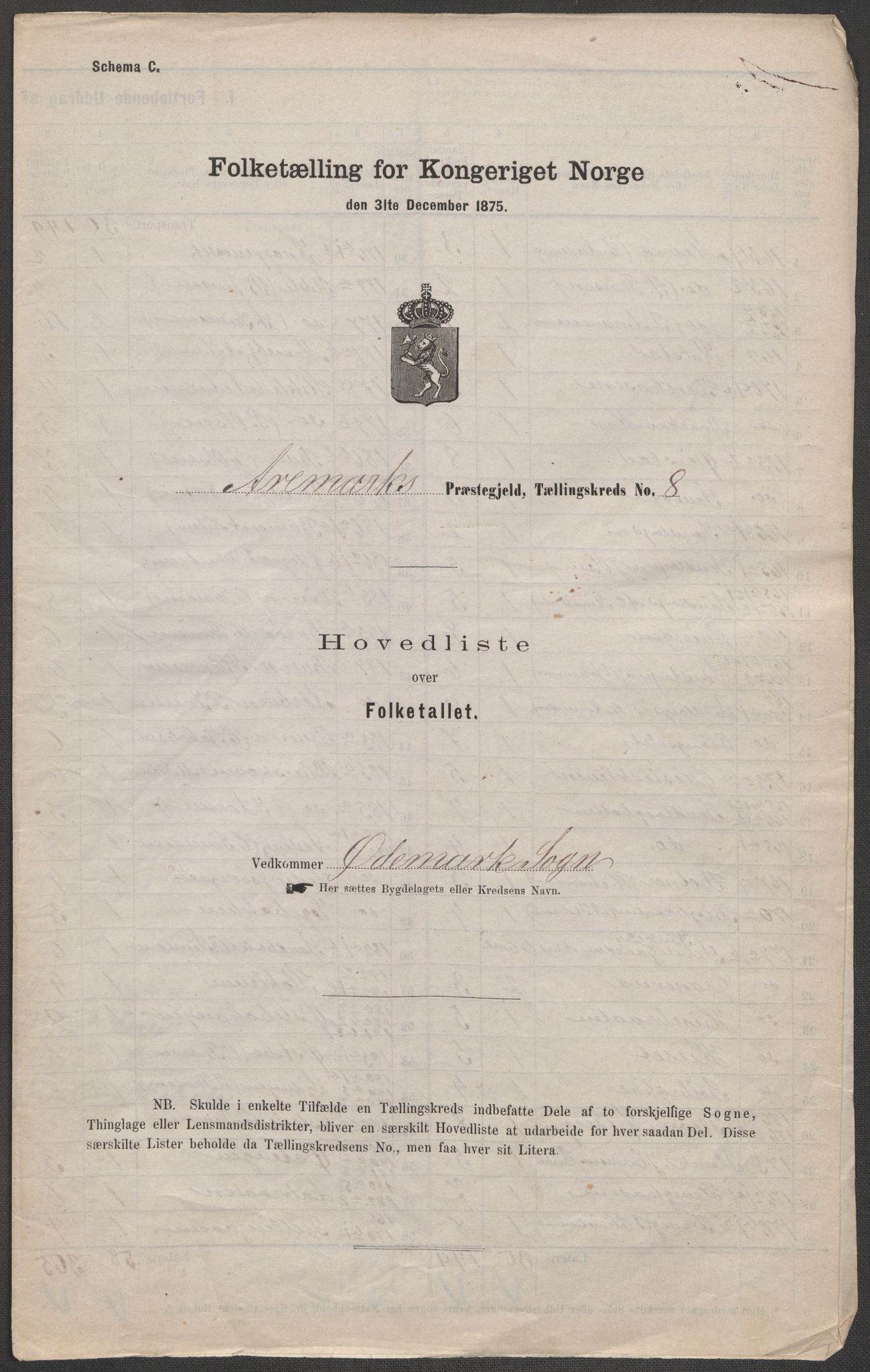 RA, Folketelling 1875 for 0118P Aremark prestegjeld, 1875, s. 22