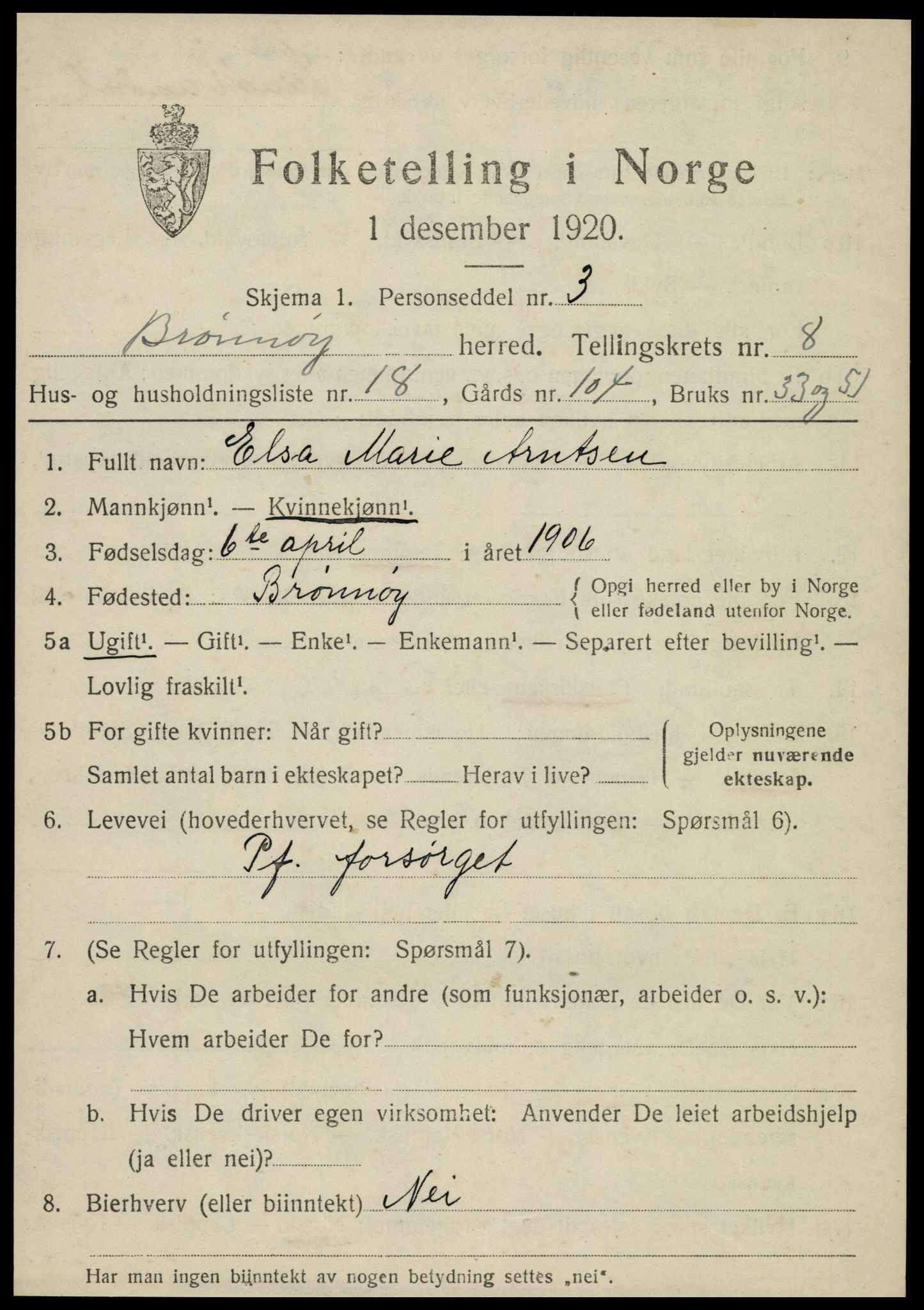 SAT, Folketelling 1920 for 1814 Brønnøy herred, 1920, s. 6104