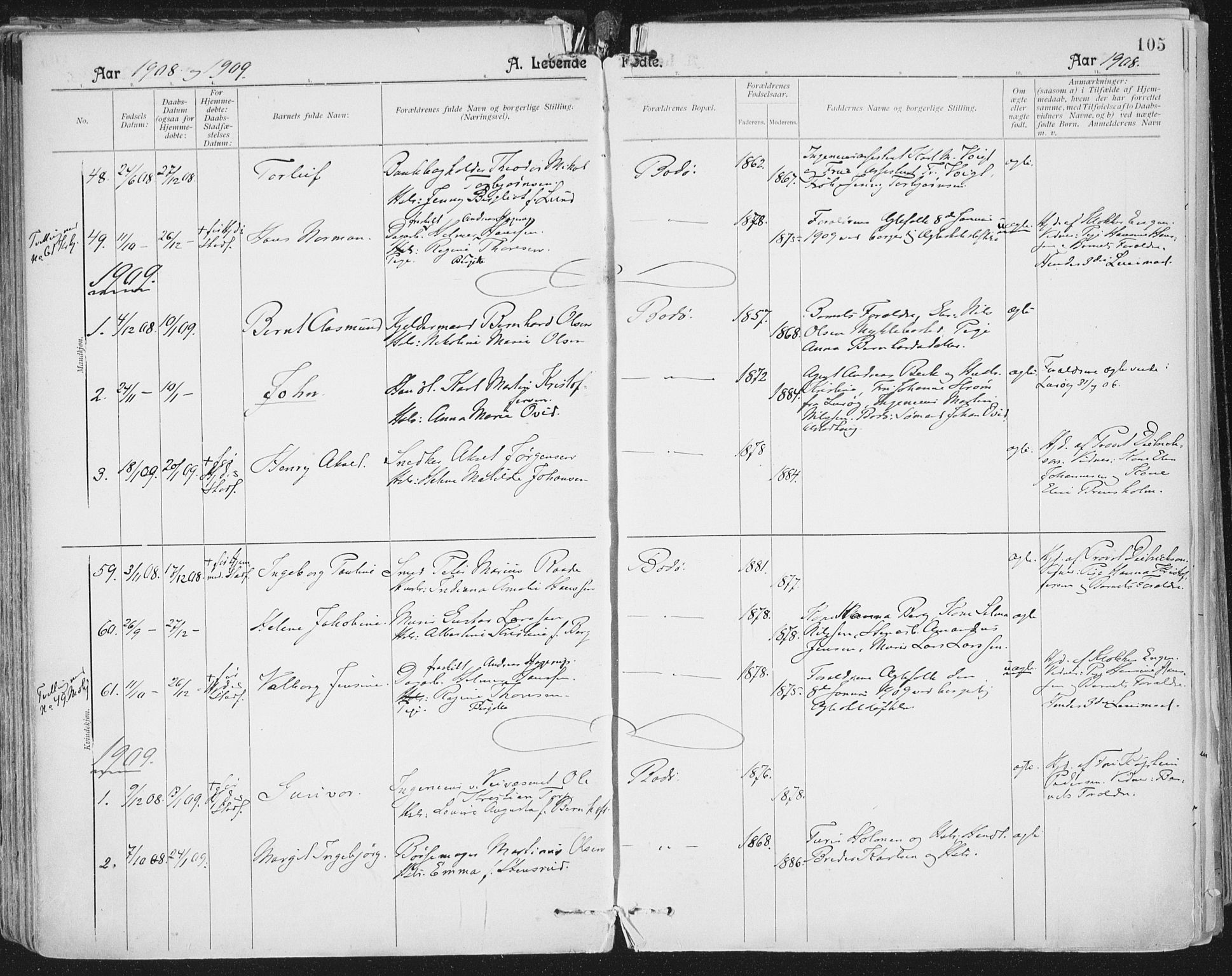 Ministerialprotokoller, klokkerbøker og fødselsregistre - Nordland, AV/SAT-A-1459/801/L0011: Ministerialbok nr. 801A11, 1900-1916, s. 105