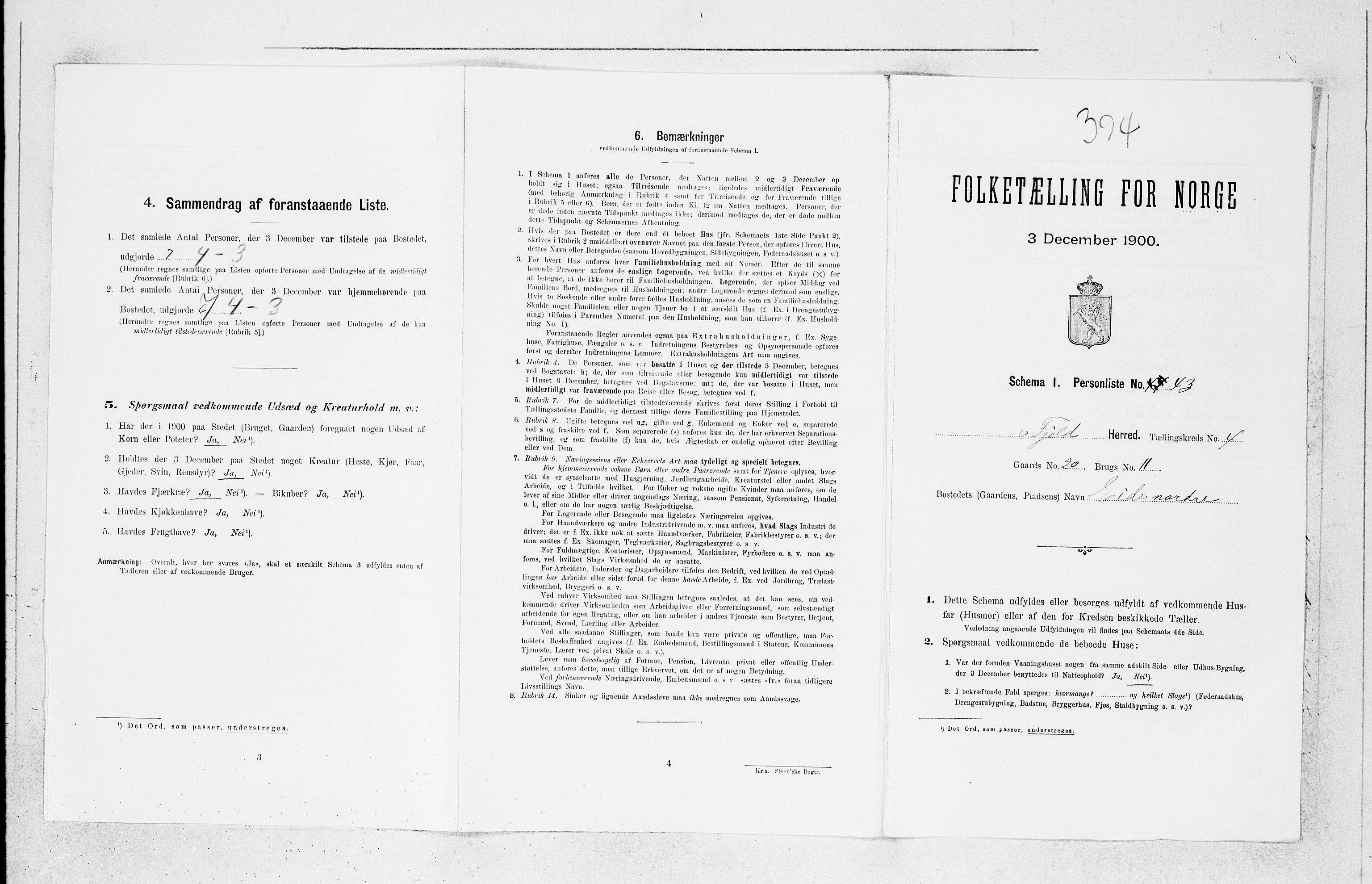 SAB, Folketelling 1900 for 1246 Fjell herred, 1900, s. 520