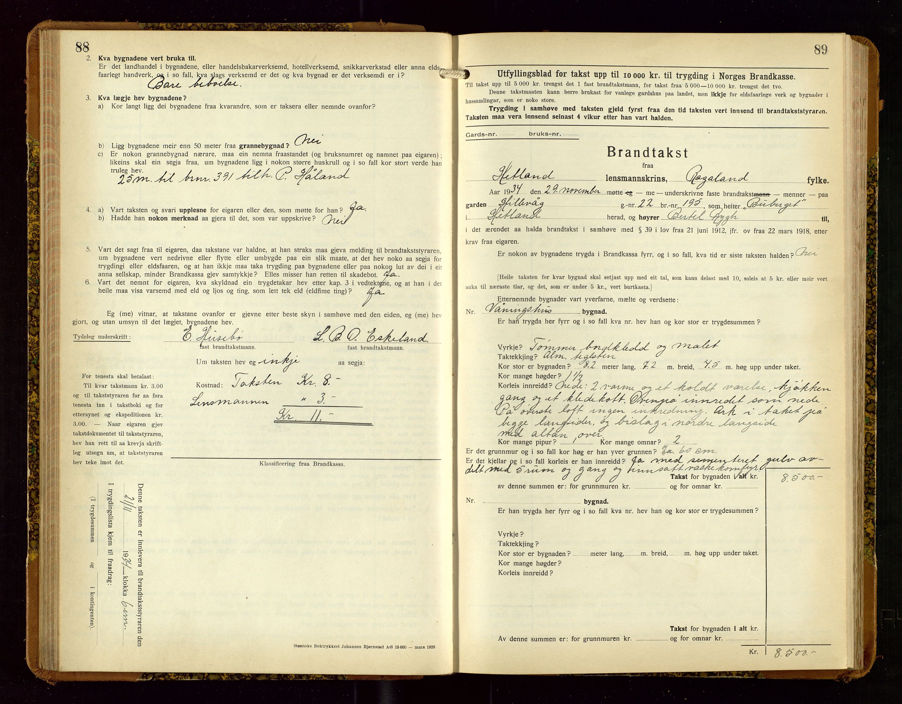 Hetland lensmannskontor, AV/SAST-A-100101/Gob/L0004: "Brandtakstbok", 1934-1936, s. 88-89