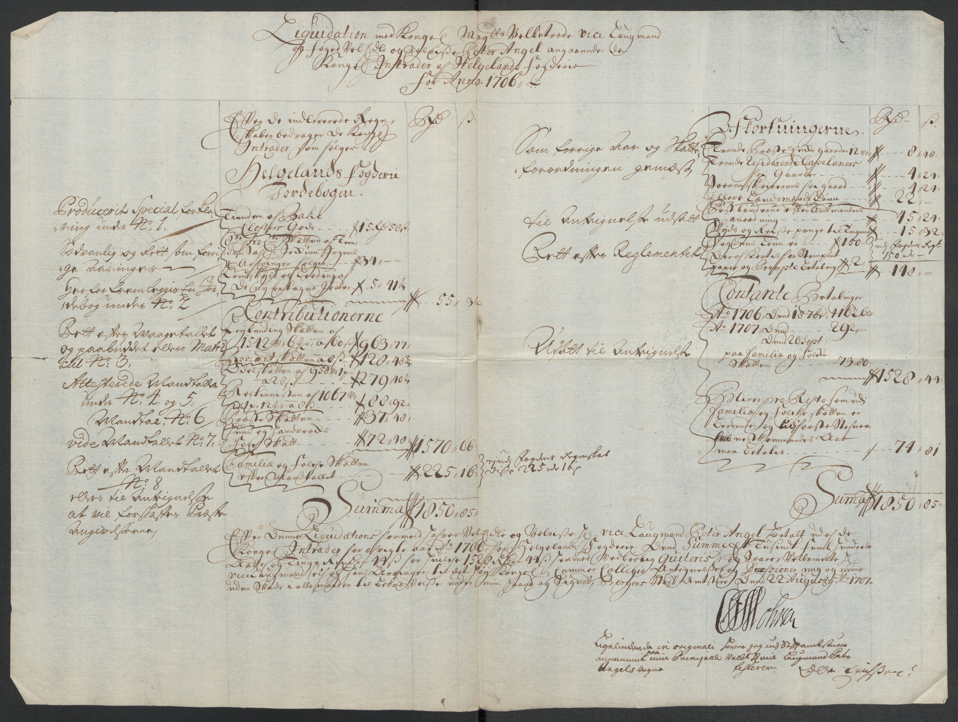 Rentekammeret inntil 1814, Reviderte regnskaper, Fogderegnskap, AV/RA-EA-4092/R65/L4509: Fogderegnskap Helgeland, 1706-1707, s. 10