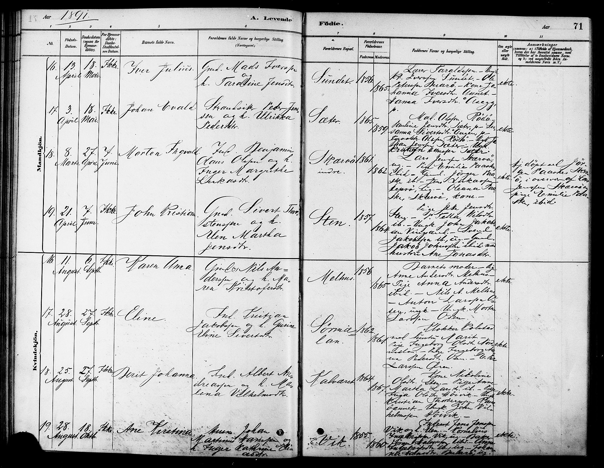 Ministerialprotokoller, klokkerbøker og fødselsregistre - Sør-Trøndelag, AV/SAT-A-1456/658/L0722: Ministerialbok nr. 658A01, 1879-1896, s. 71