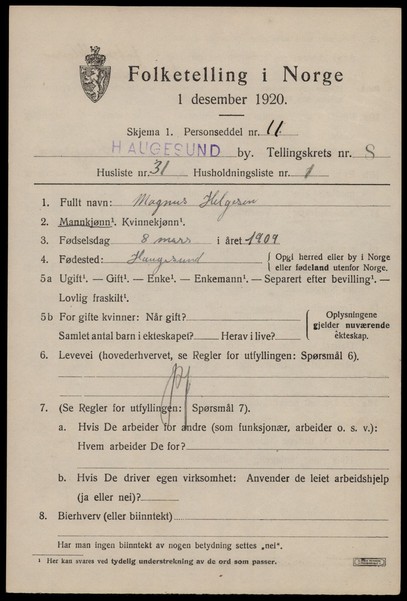 SAST, Folketelling 1920 for 1106 Haugesund kjøpstad, 1920, s. 28003