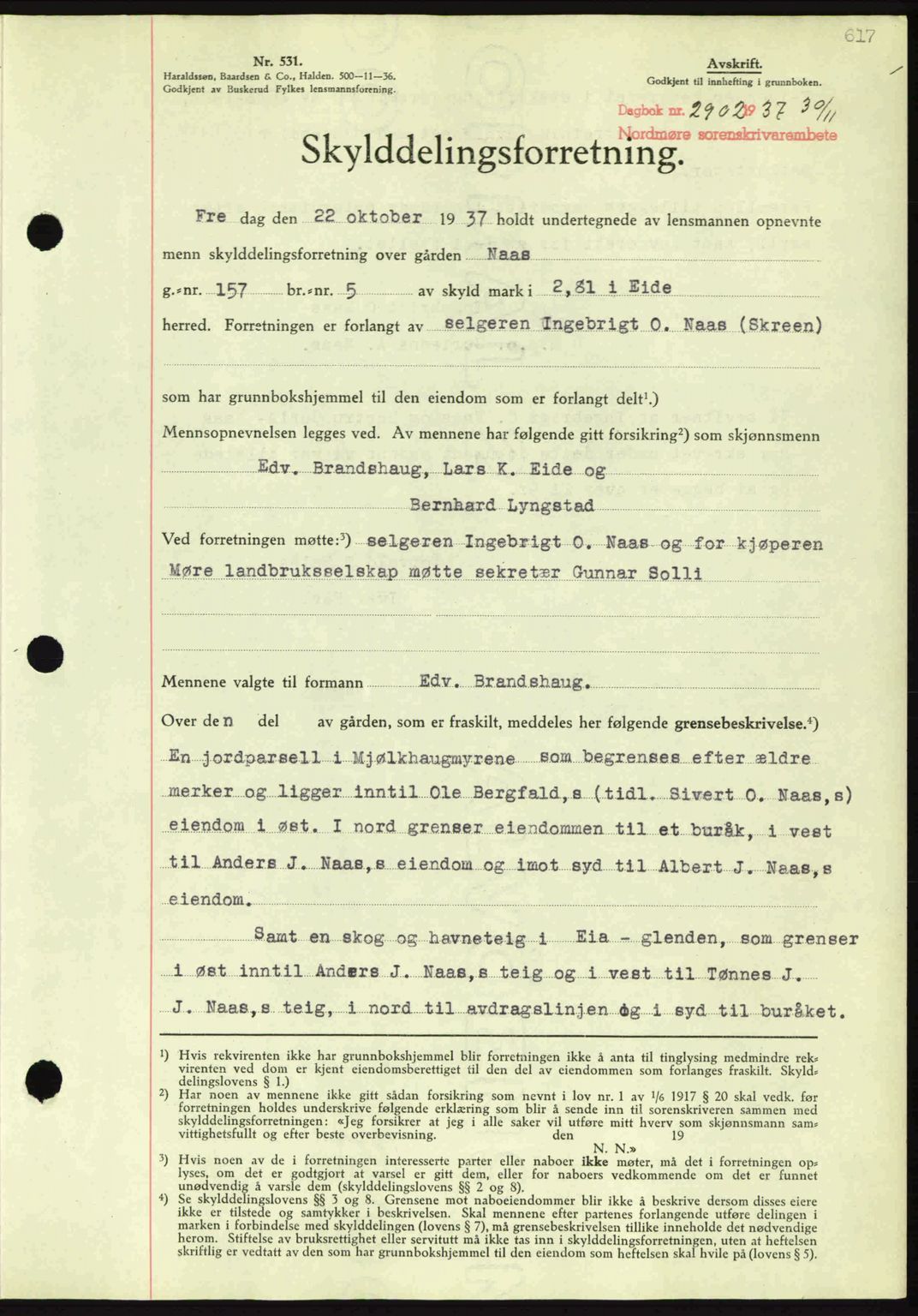 Nordmøre sorenskriveri, SAT/A-4132/1/2/2Ca: Pantebok nr. A82, 1937-1938, Dagboknr: 2902/1937