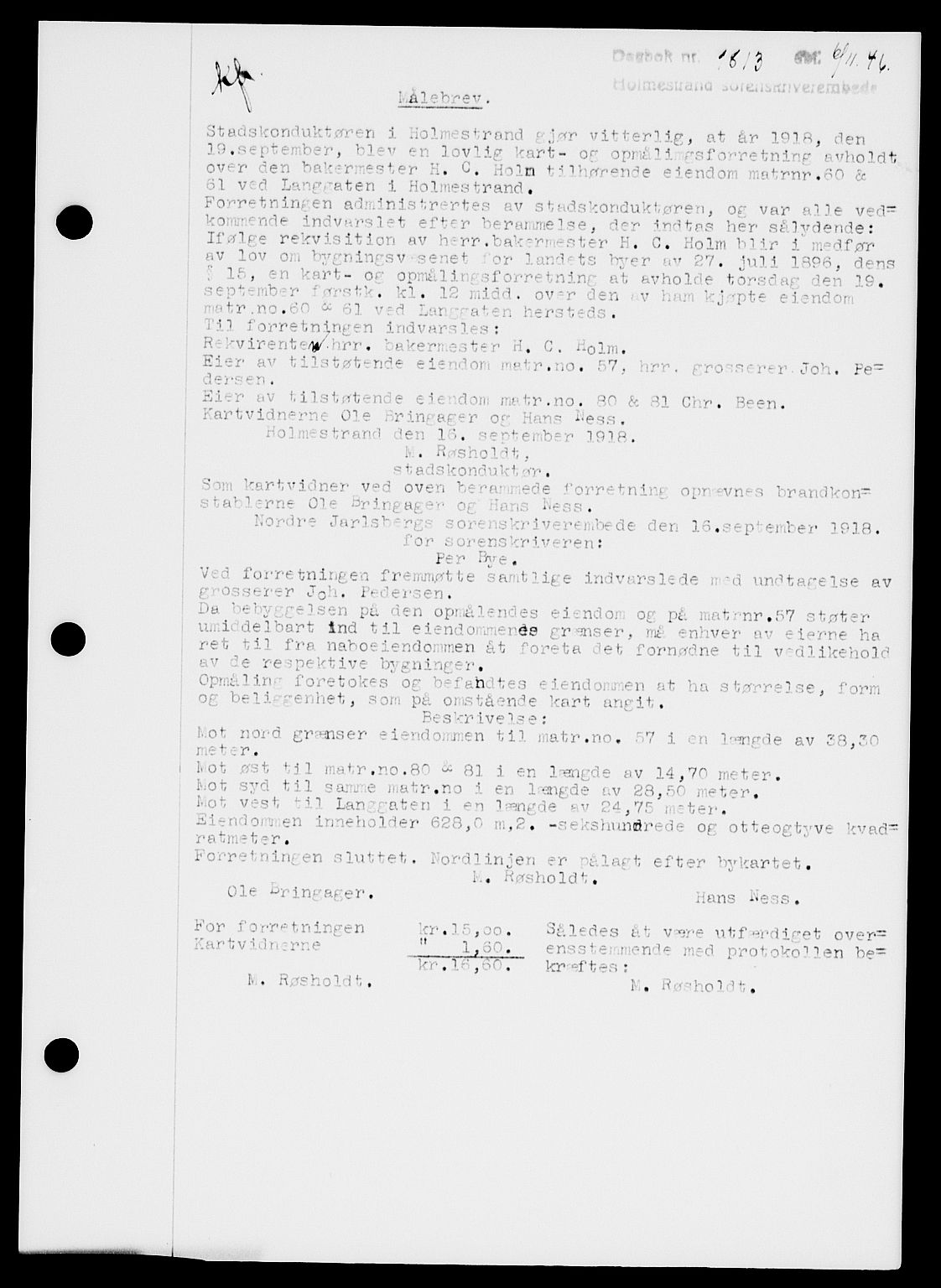 Holmestrand sorenskriveri, SAKO/A-67/G/Ga/Gaa/L0061: Pantebok nr. A-61, 1946-1947, Dagboknr: 1813/1946