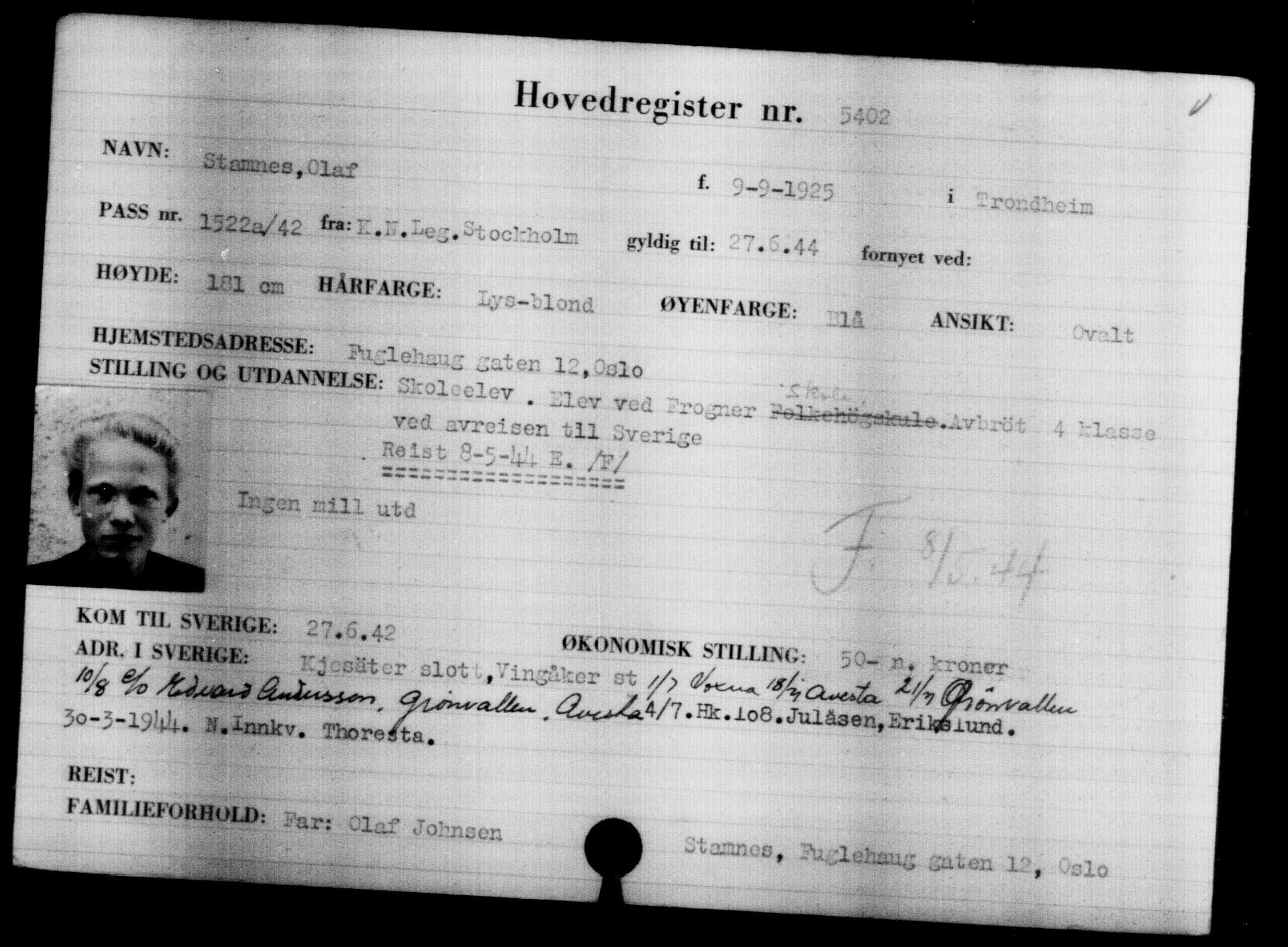 Den Kgl. Norske Legasjons Flyktningskontor, AV/RA-S-6753/V/Va/L0004: Kjesäterkartoteket.  Flyktningenr. 3496-6610, 1940-1945, s. 2198