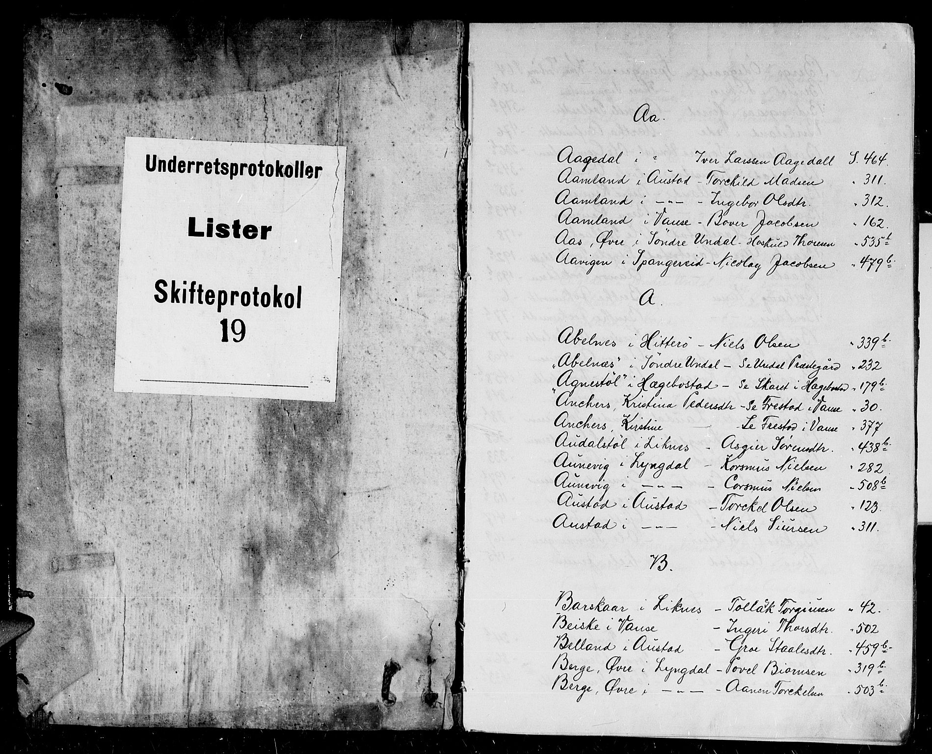 Lister sorenskriveri, AV/SAK-1221-0003/H/Hc/L0019: Skifteprotokoll nr 19 med register, 1723-1725