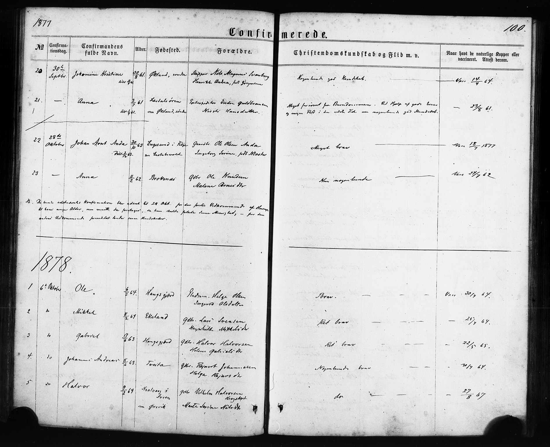 Sveio Sokneprestembete, AV/SAB-A-78501/H/Haa: Ministerialbok nr. C 1, 1862-1880, s. 100