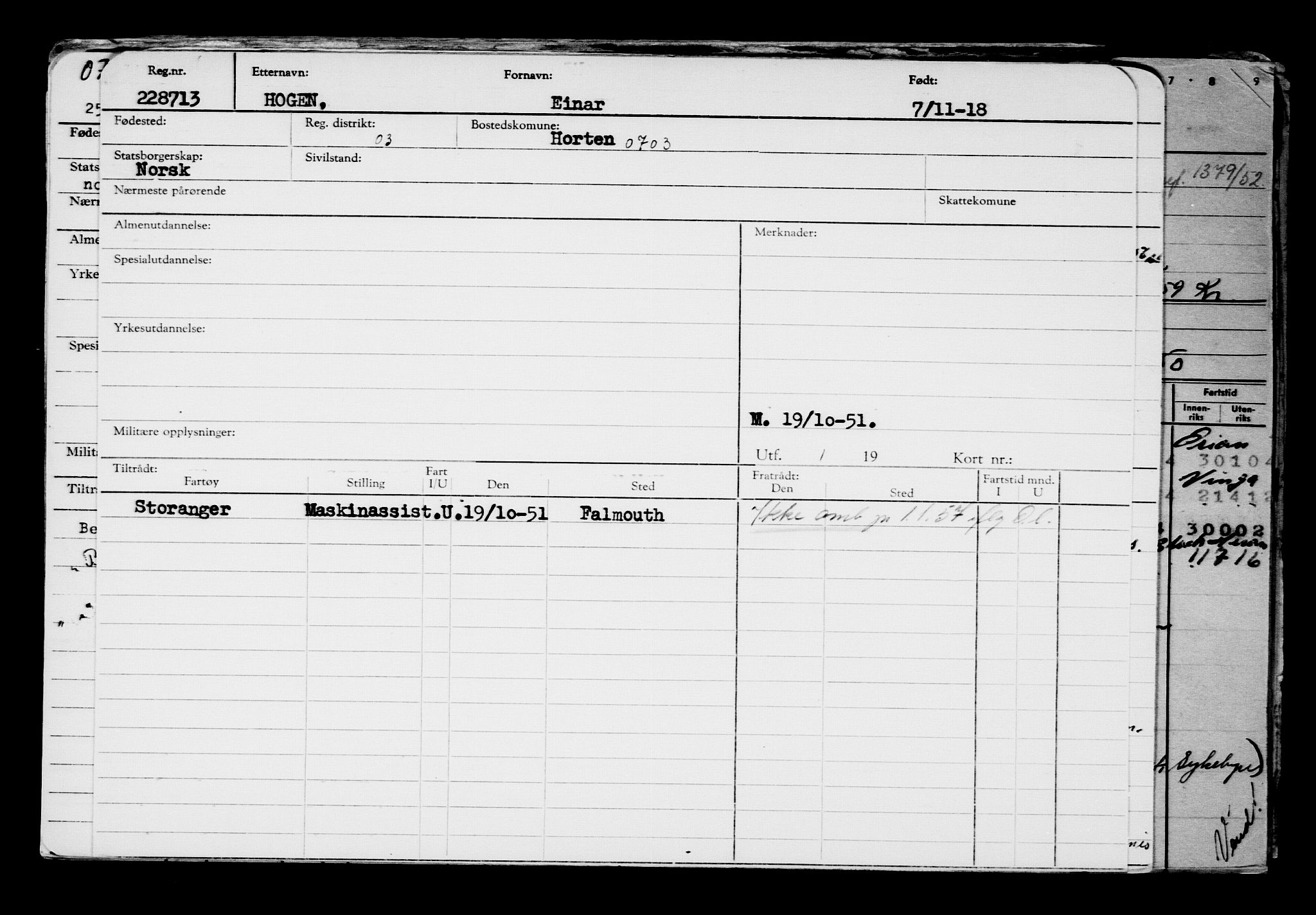 Direktoratet for sjømenn, RA/S-3545/G/Gb/L0163: Hovedkort, 1918, s. 761