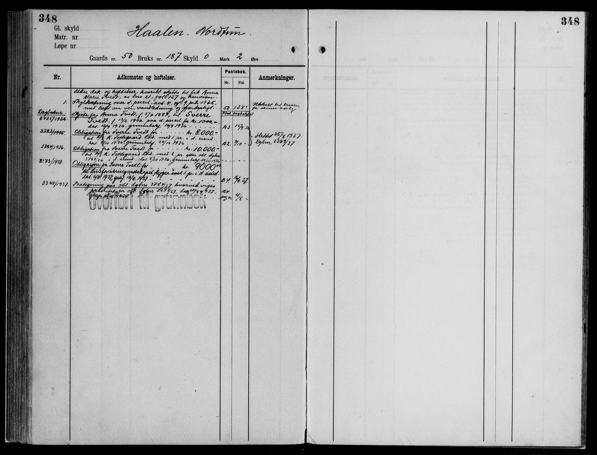 Midhordland sorenskriveri, AV/SAB-A-3001/1/G/Ga/Gab/L0112: Panteregister nr. II.A.b.112, s. 348