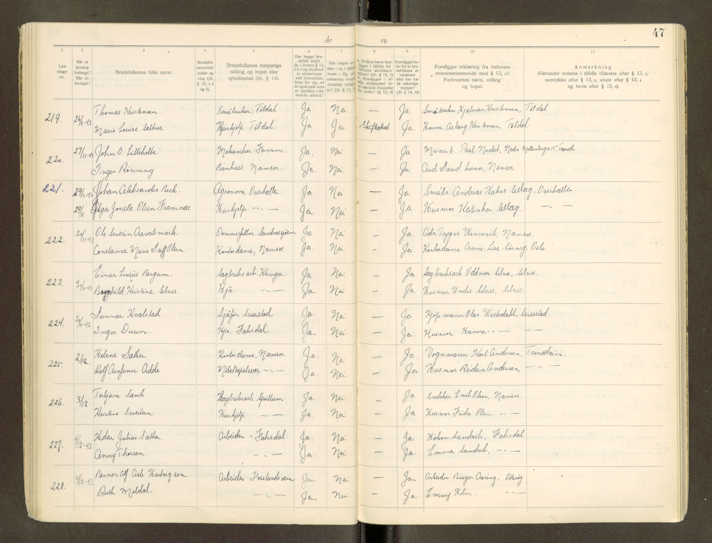 Namdal sorenskriveri, AV/SAT-A-4133/1/6/6D/L0002: Vigselbøker, 1940-1969, s. 47